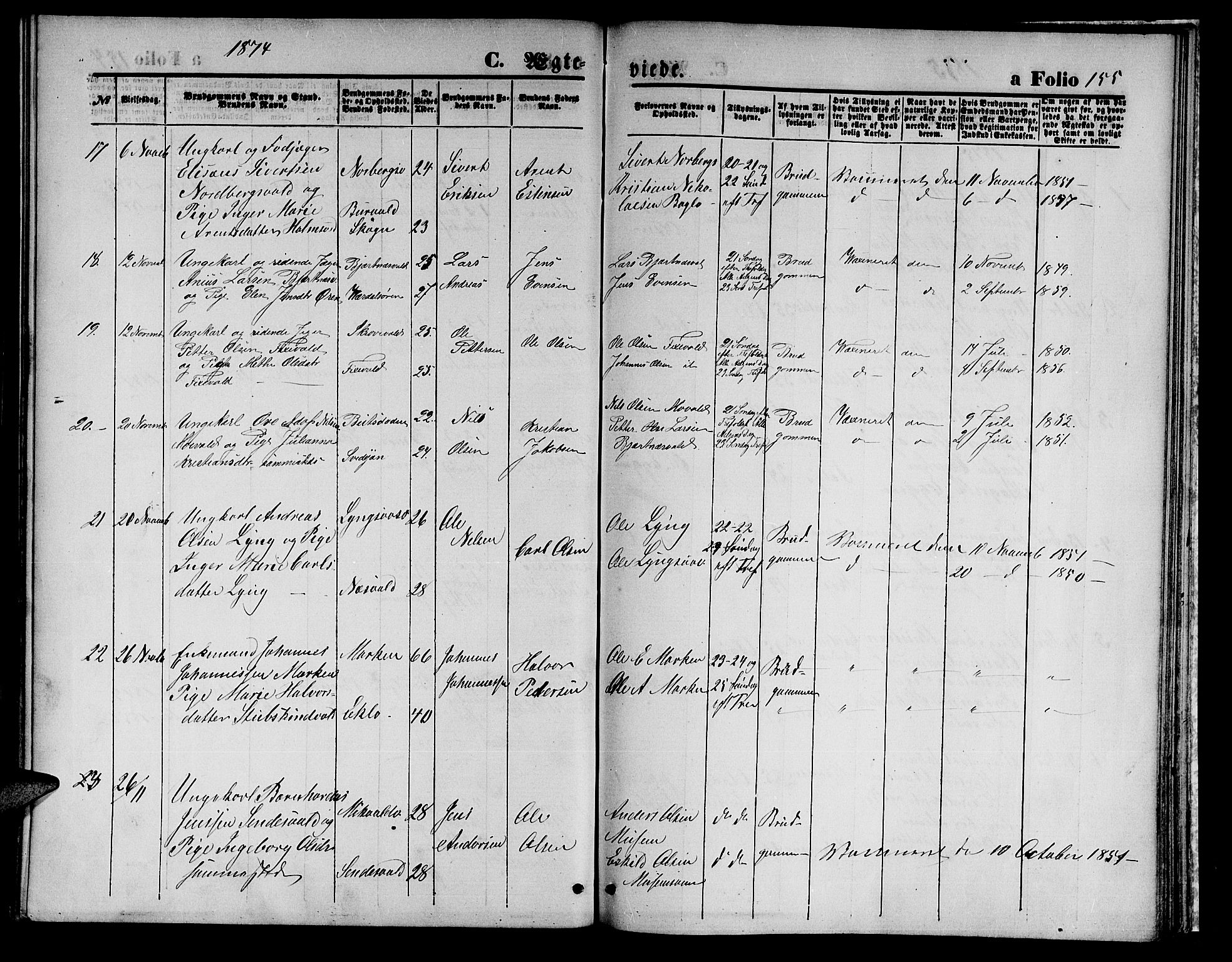 Ministerialprotokoller, klokkerbøker og fødselsregistre - Nord-Trøndelag, AV/SAT-A-1458/723/L0255: Parish register (copy) no. 723C03, 1869-1879, p. 155