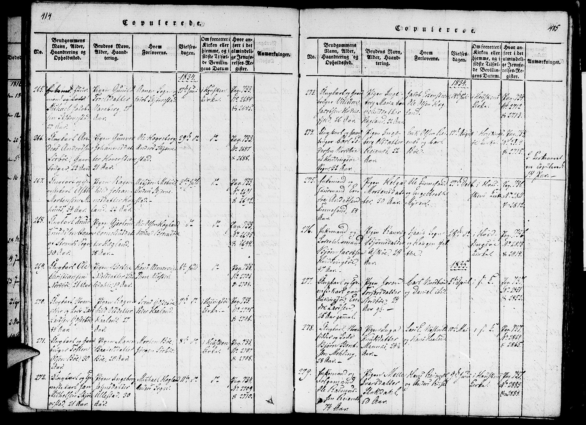 Rennesøy sokneprestkontor, SAST/A -101827/H/Ha/Haa/L0004: Parish register (official) no. A 4, 1816-1837, p. 414-415