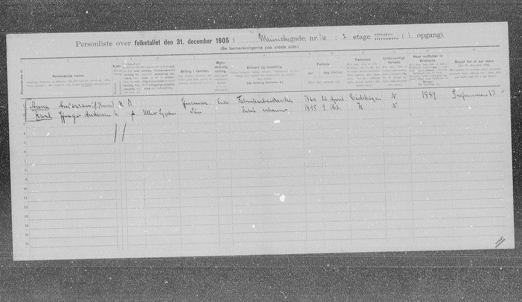 OBA, Municipal Census 1905 for Kristiania, 1905, p. 34160