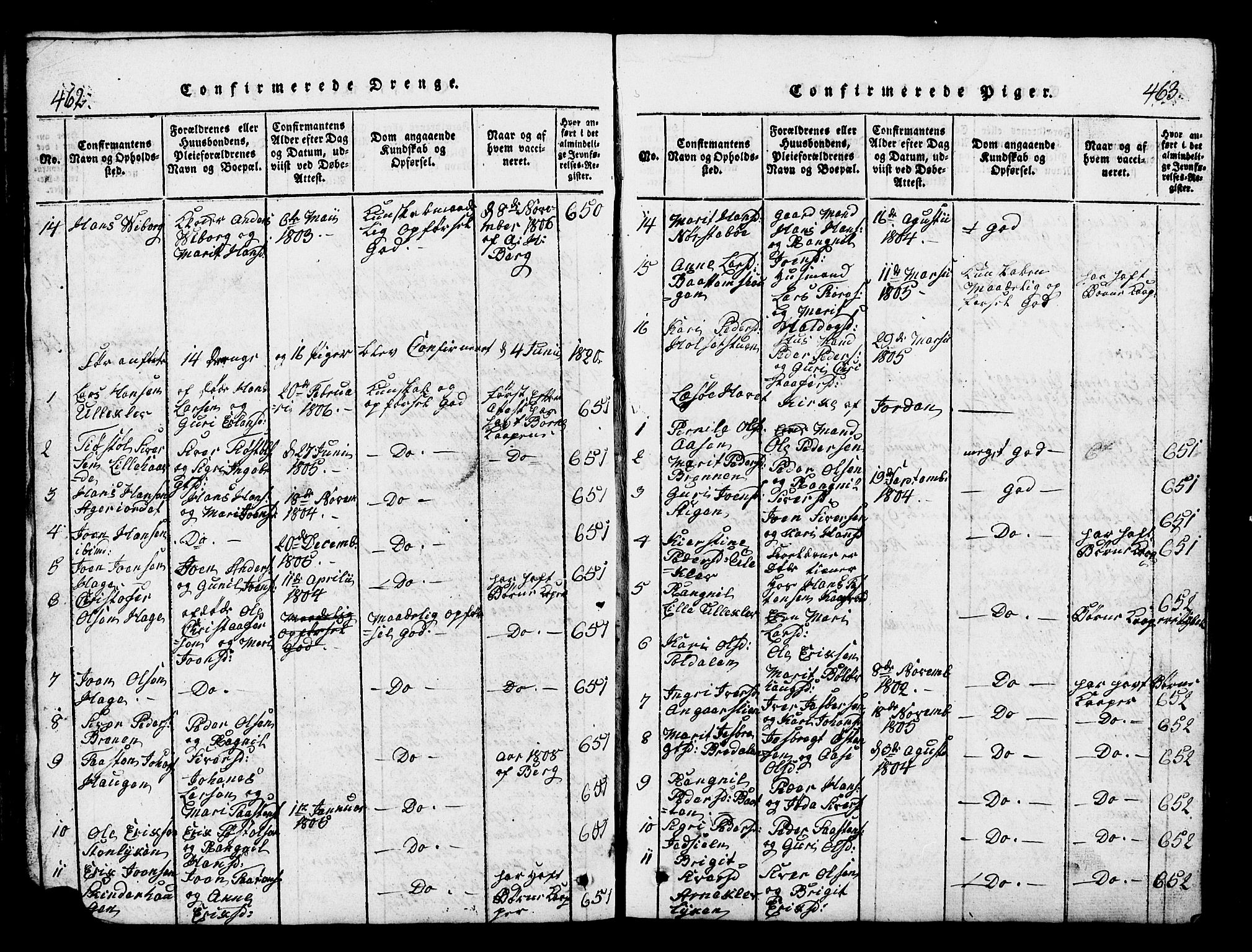 Lesja prestekontor, SAH/PREST-068/H/Ha/Hab/L0001: Parish register (copy) no. 1, 1820-1831, p. 462-463