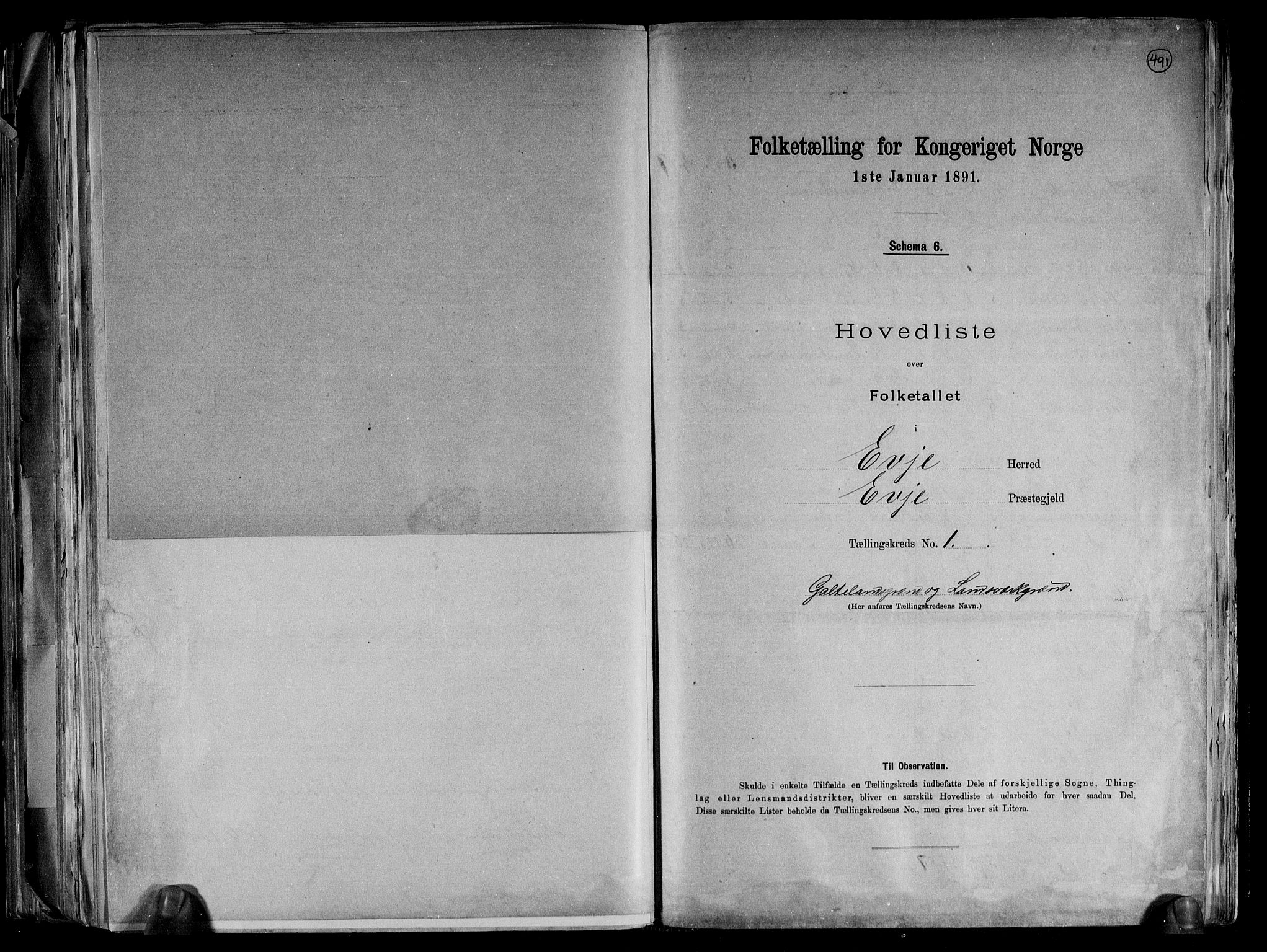 RA, 1891 census for 0937 Evje, 1891, p. 5