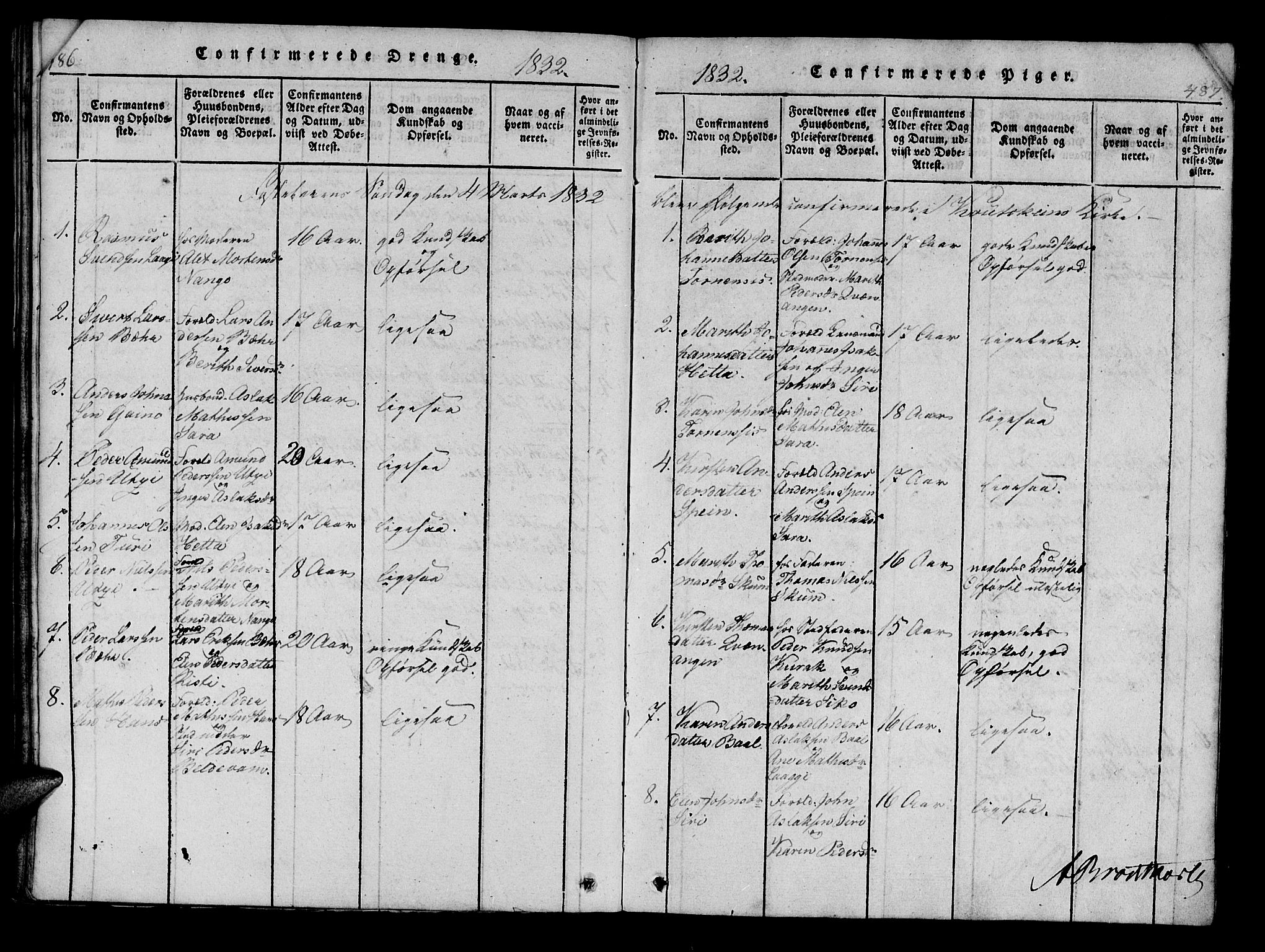 Kistrand/Porsanger sokneprestembete, AV/SATØ-S-1351/H/Ha/L0010.kirke: Parish register (official) no. 10, 1821-1842, p. 486-487