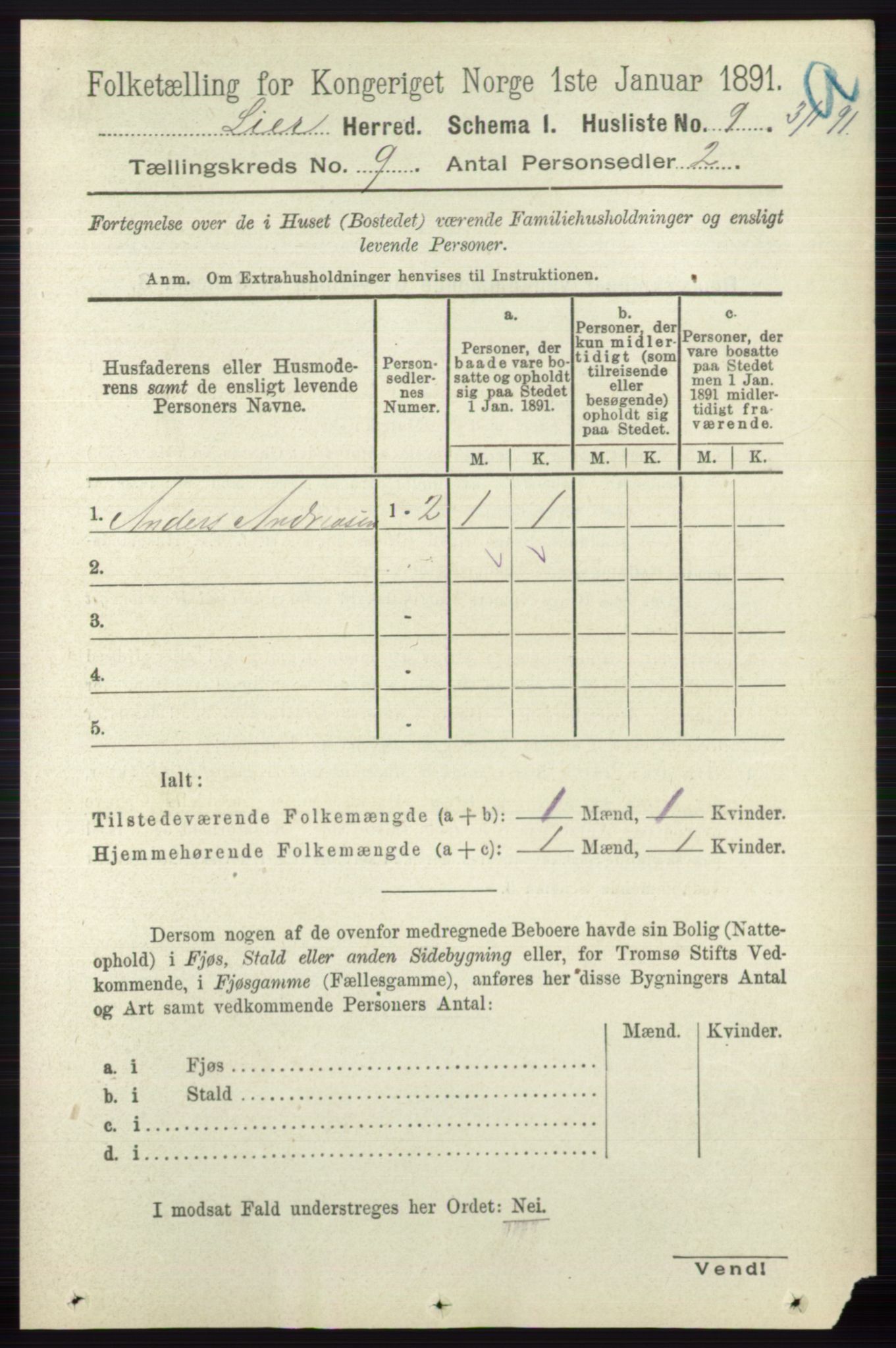 RA, 1891 census for 0626 Lier, 1891, p. 5555