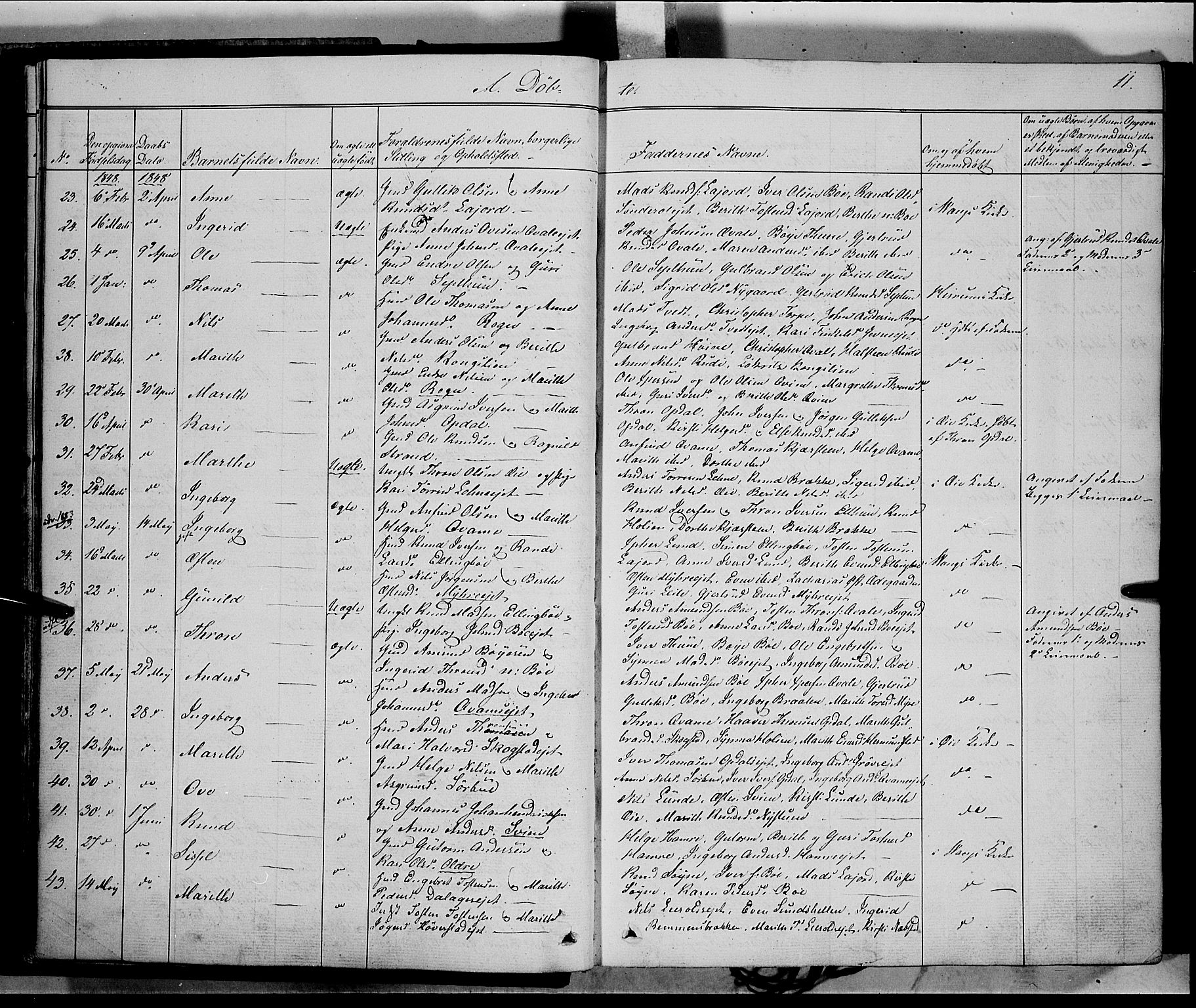 Vang prestekontor, Valdres, AV/SAH-PREST-140/H/Ha/L0006: Parish register (official) no. 6, 1846-1864, p. 11