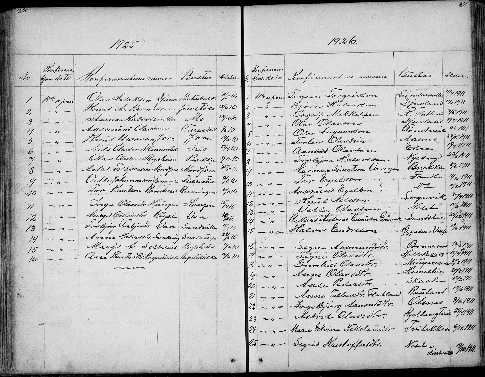 Rauland kirkebøker, AV/SAKO-A-292/G/Ga/L0002: Parish register (copy) no. I 2, 1849-1935, p. 250-251