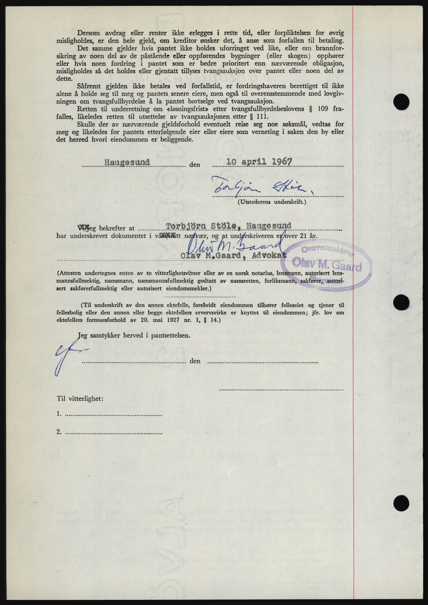 Haugesund tingrett, SAST/A-101415/01/II/IIC/L0056: Mortgage book no. B 56, 1966-1967, Diary no: : 1024/1967