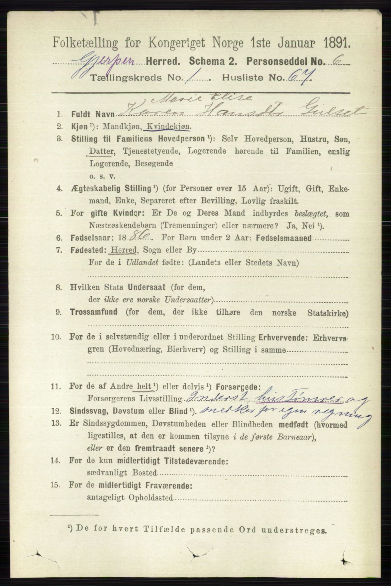 RA, 1891 census for 0812 Gjerpen, 1891, p. 634