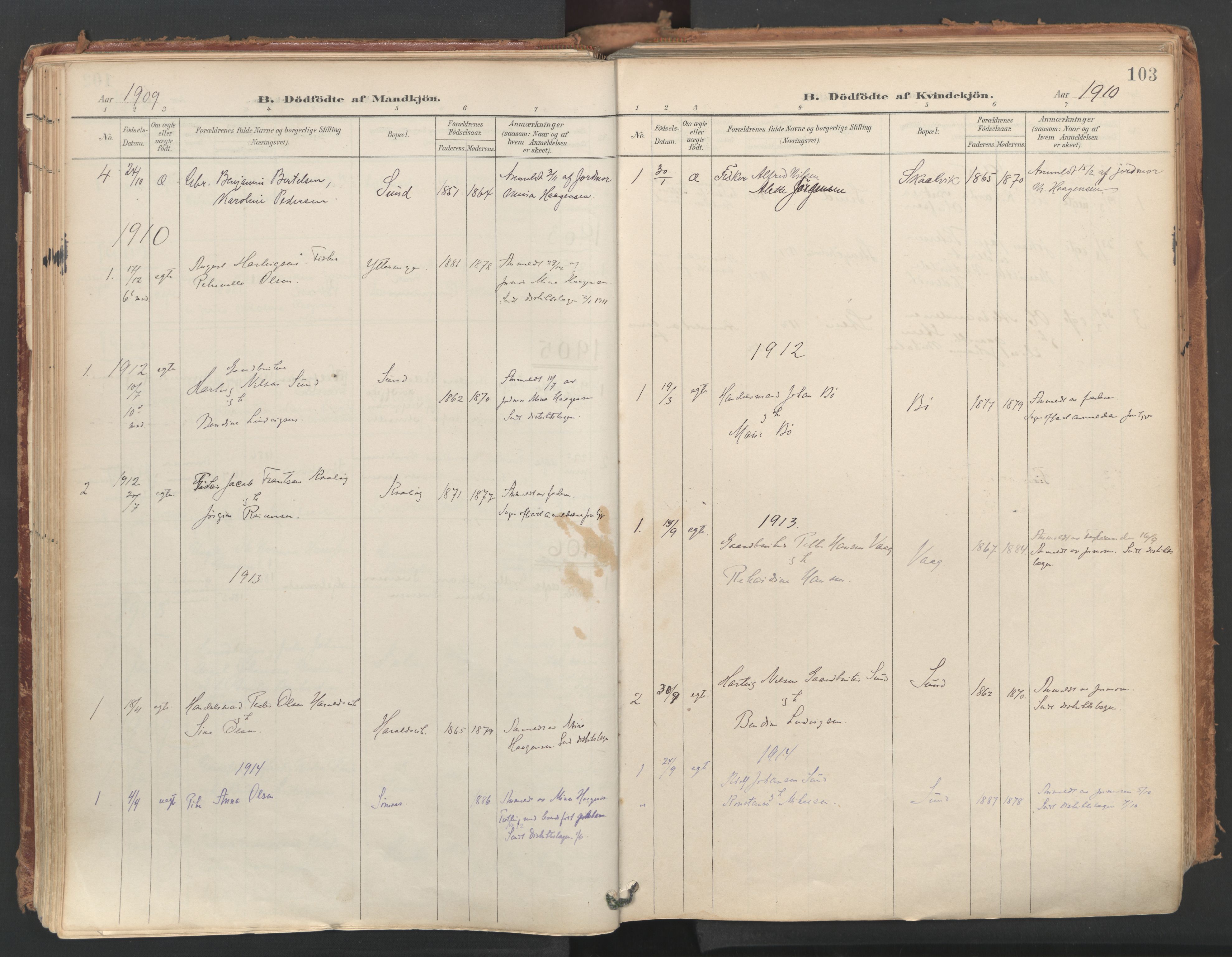 Ministerialprotokoller, klokkerbøker og fødselsregistre - Nordland, SAT/A-1459/812/L0180: Parish register (official) no. 812A09, 1901-1915, p. 103