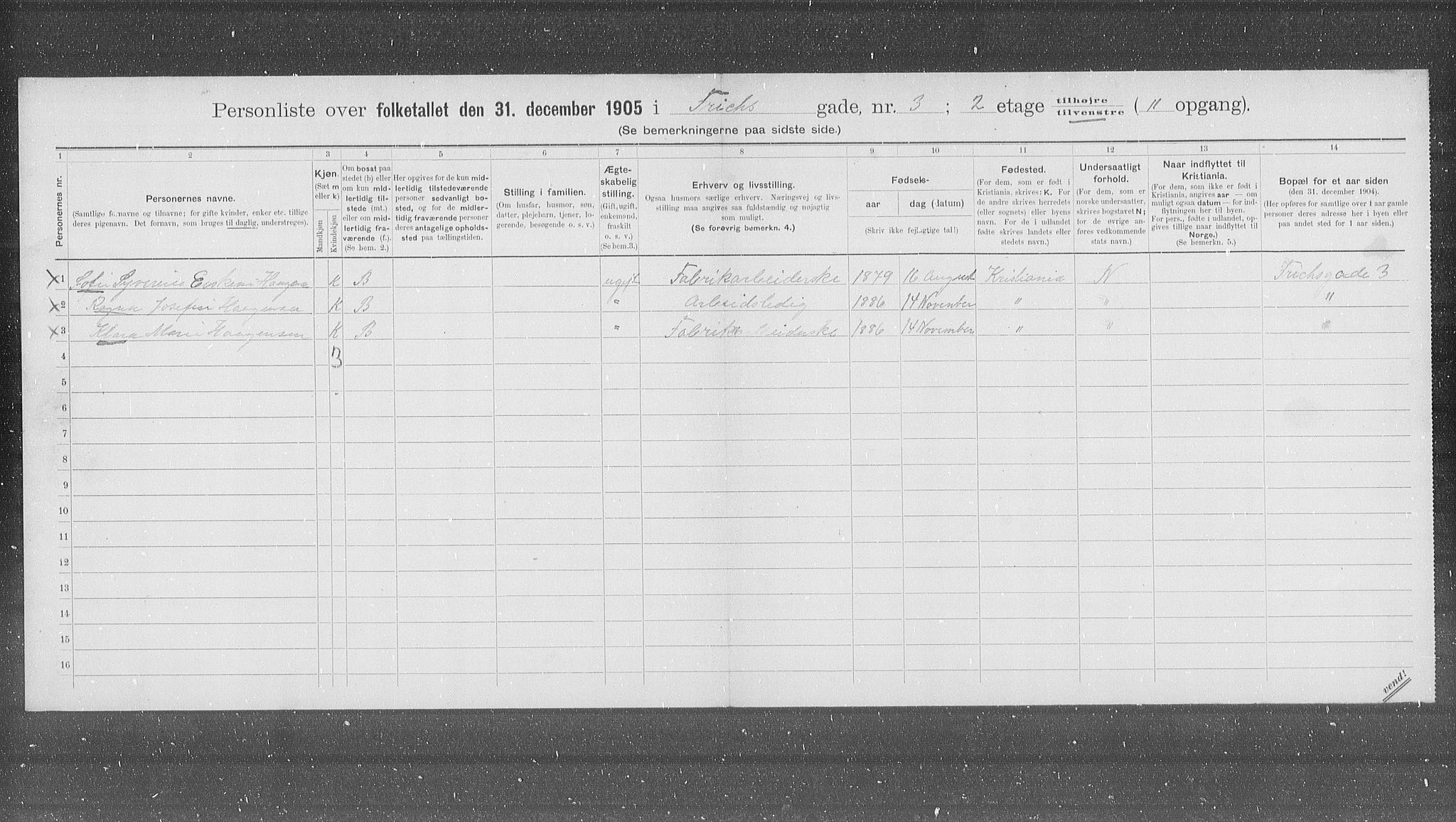 OBA, Municipal Census 1905 for Kristiania, 1905, p. 13838