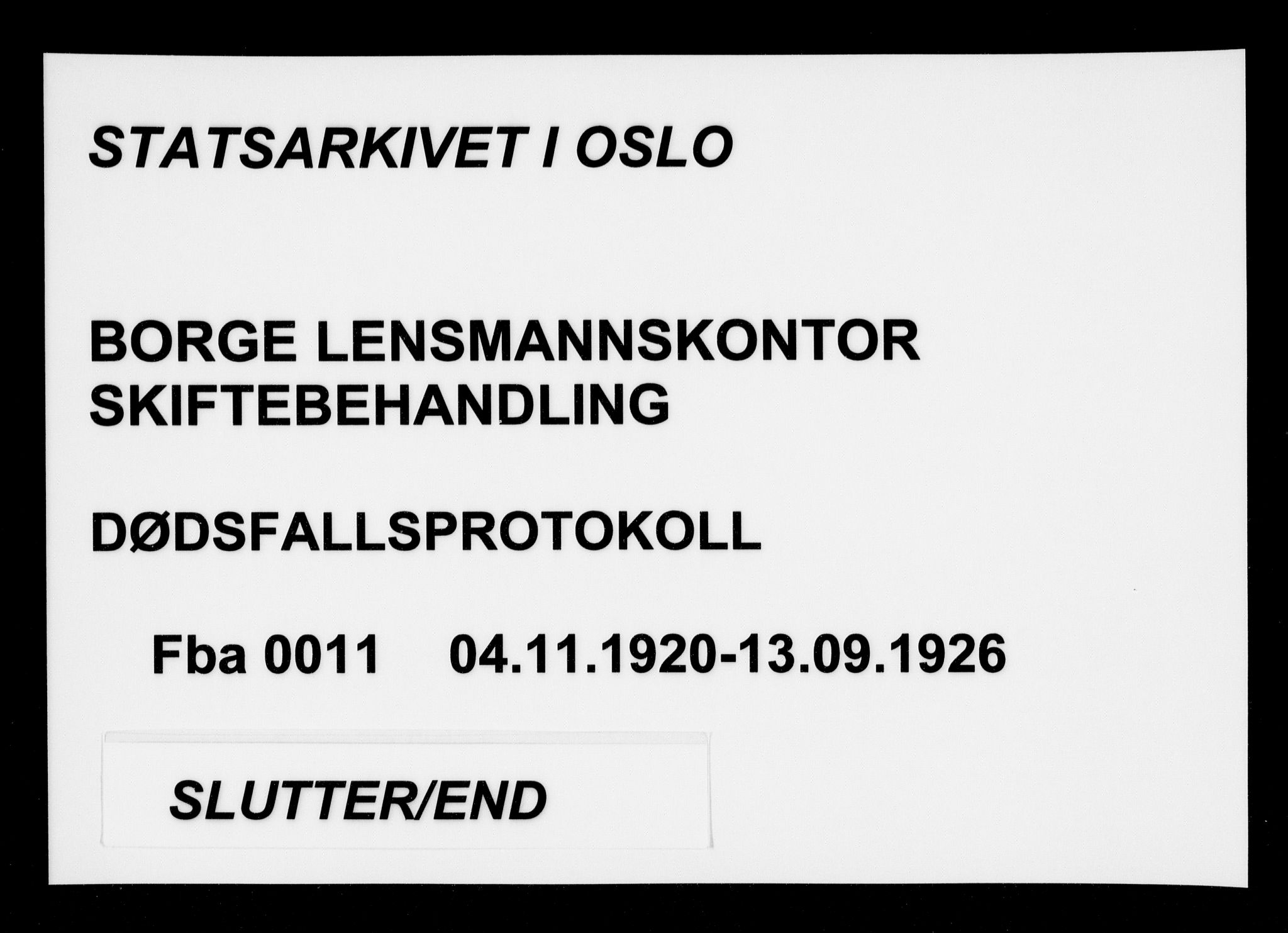 Borge lensmannskontor (Østfold), AV/SAO-A-10176/H/Ha/Haa/L0011: Dødsfallsprotokoll, 1920-1926