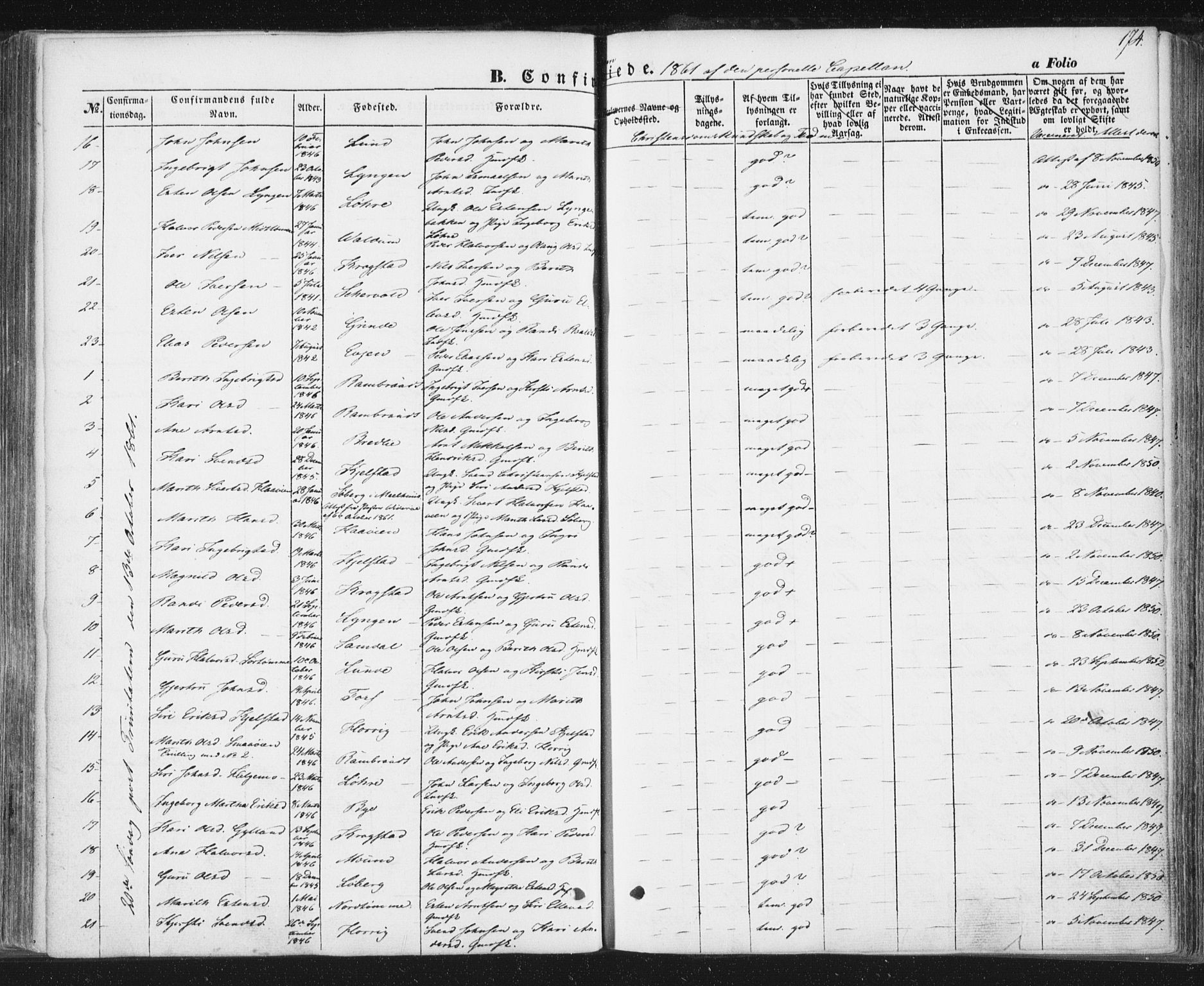 Ministerialprotokoller, klokkerbøker og fødselsregistre - Sør-Trøndelag, SAT/A-1456/692/L1103: Parish register (official) no. 692A03, 1849-1870, p. 174