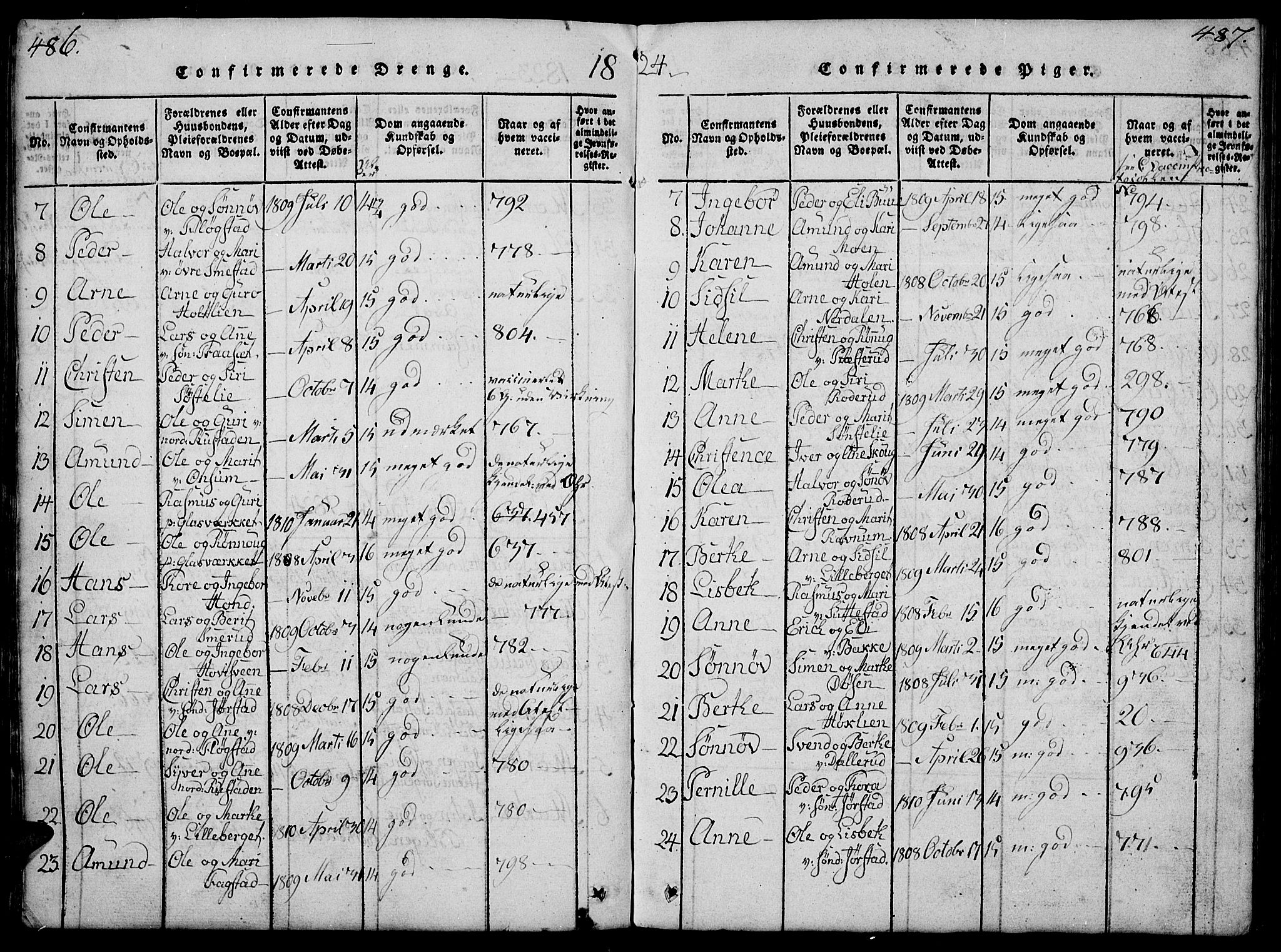 Fåberg prestekontor, SAH/PREST-086/H/Ha/Hab/L0004: Parish register (copy) no. 4, 1818-1837, p. 486-487