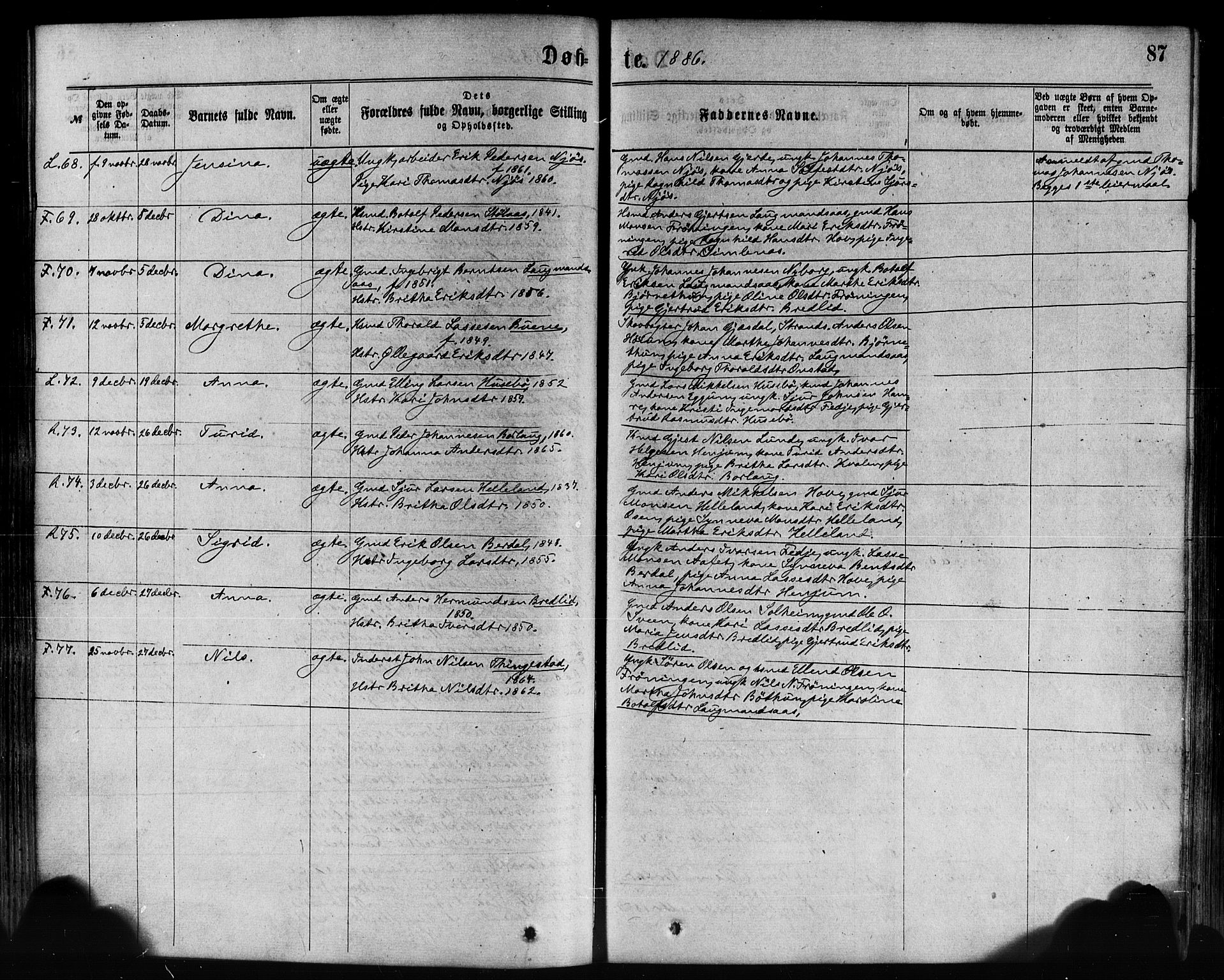 Leikanger sokneprestembete, SAB/A-81001: Parish register (official) no. A 9, 1869-1888, p. 87