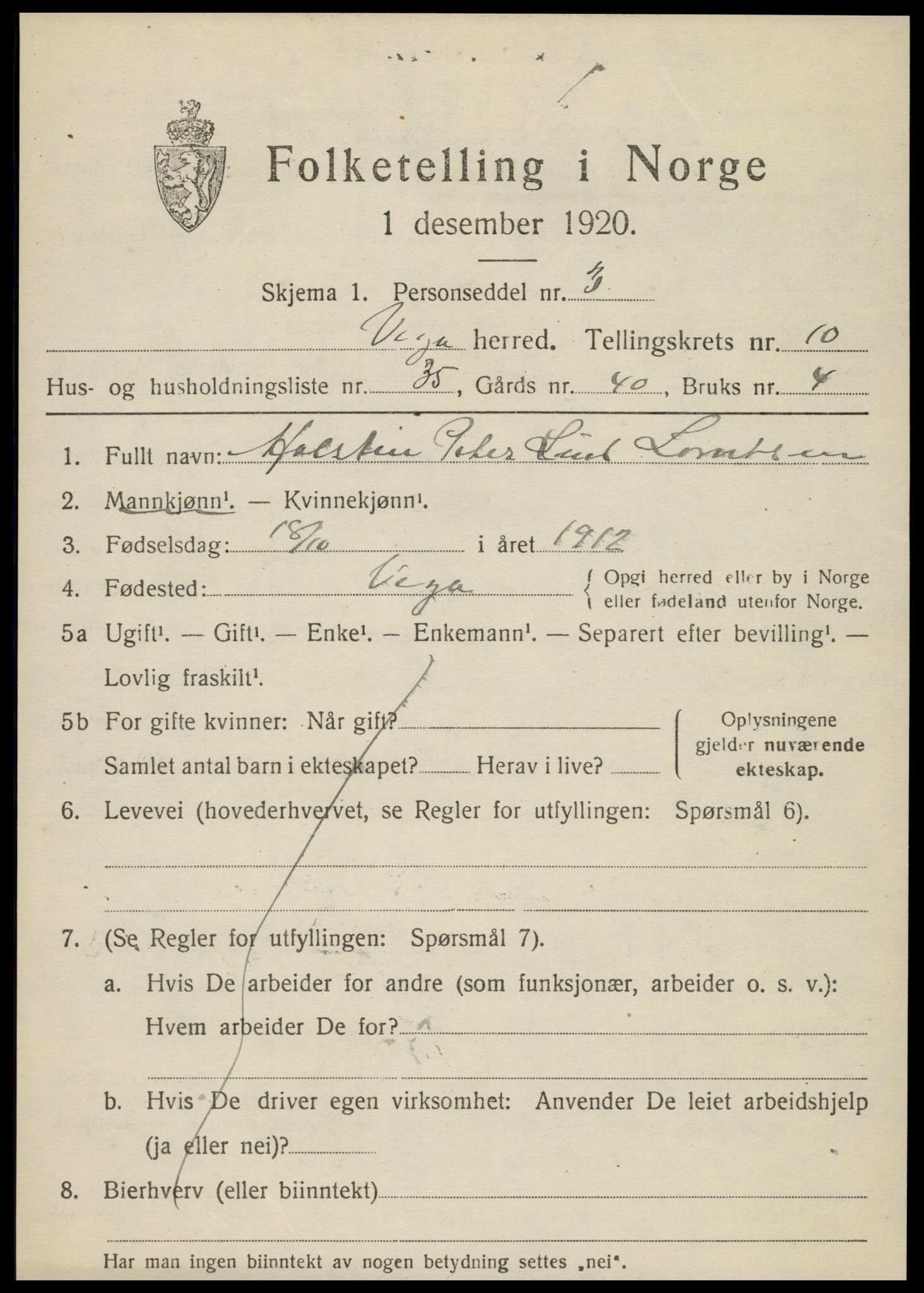 SAT, 1920 census for Vega, 1920, p. 5479