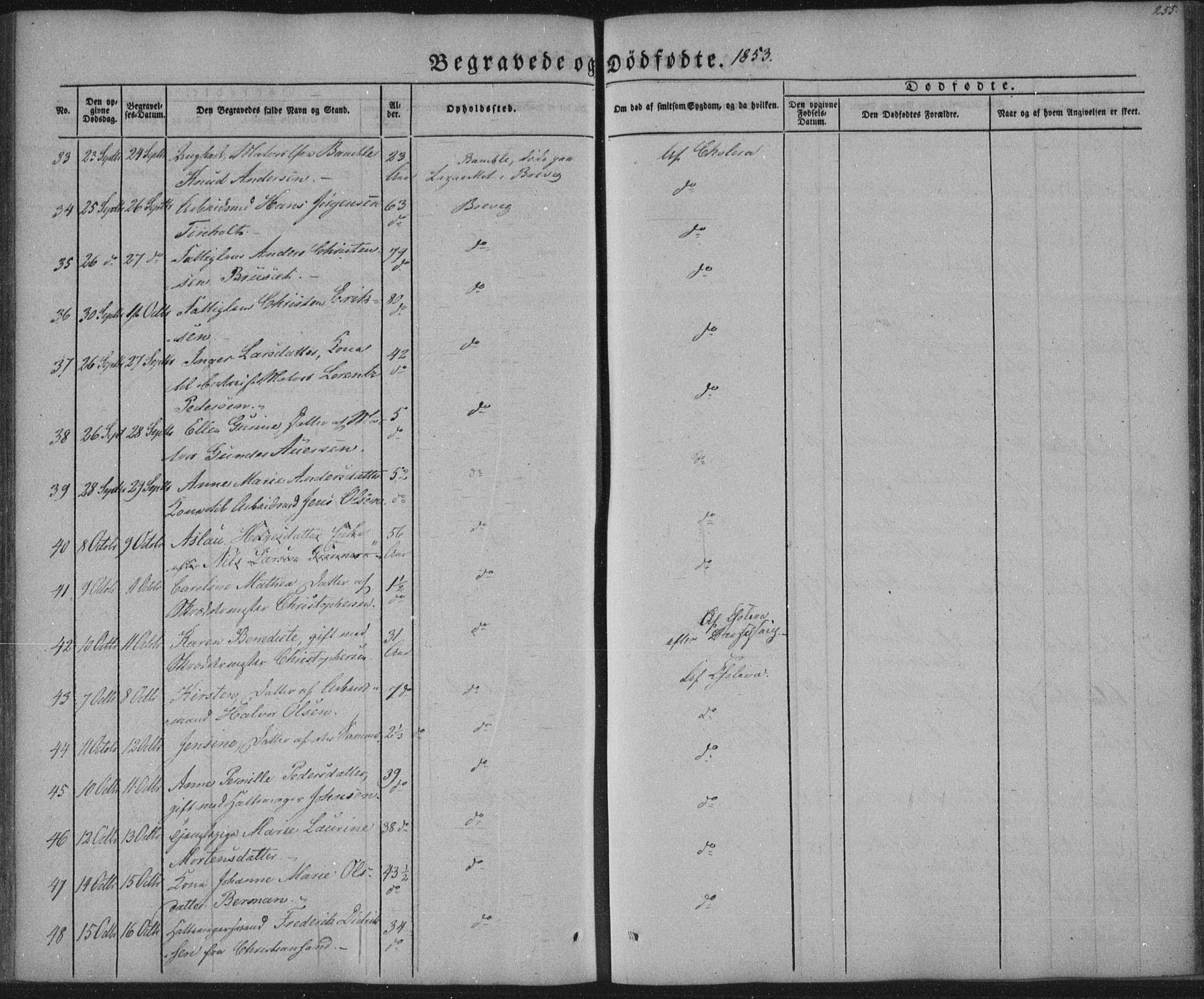 Brevik kirkebøker, AV/SAKO-A-255/F/Fa/L0005: Parish register (official) no. 5, 1847-1865, p. 255