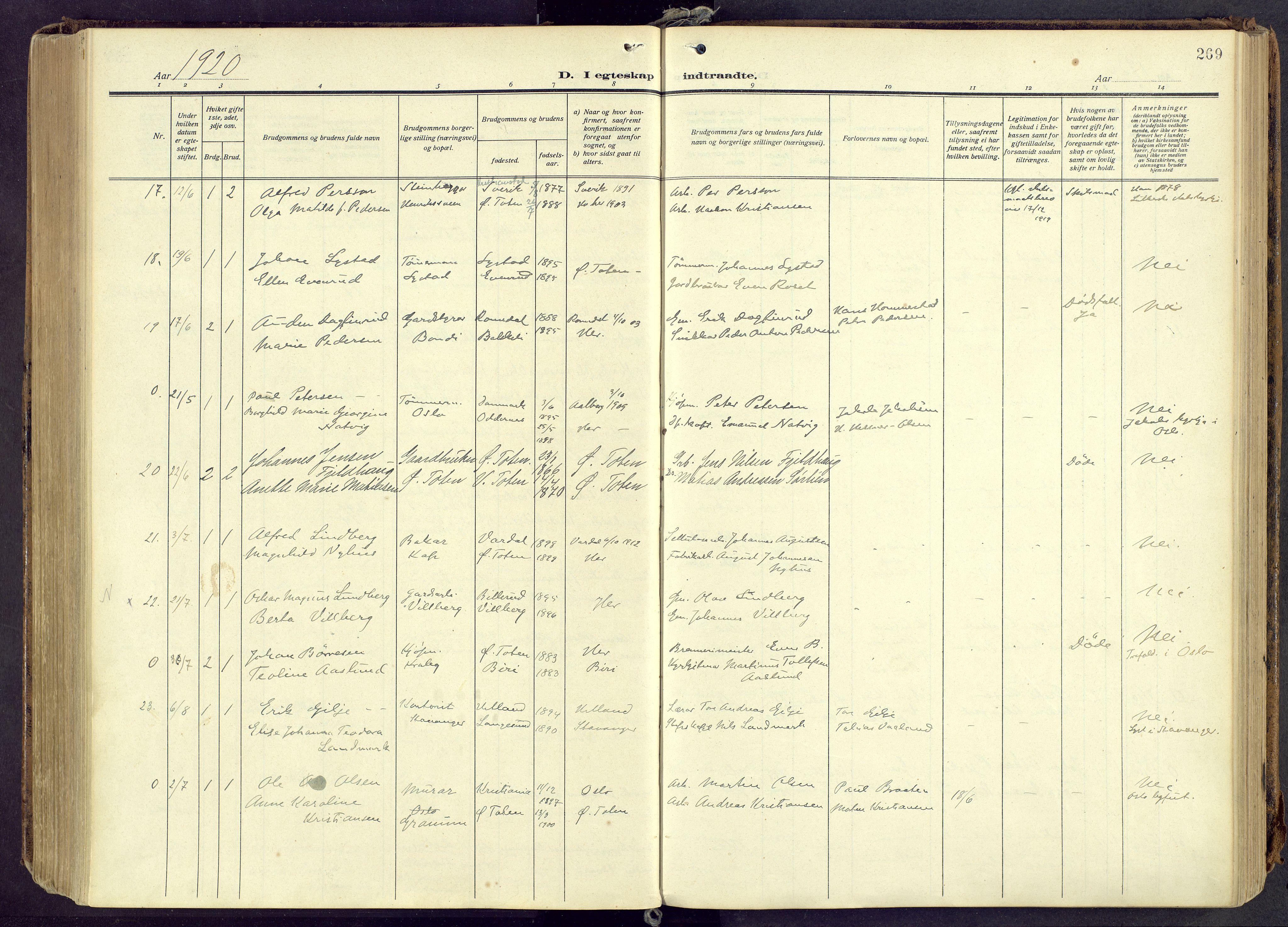 Østre Toten prestekontor, AV/SAH-PREST-104/H/Ha/Haa/L0010: Parish register (official) no. 10, 1910-1920, p. 269