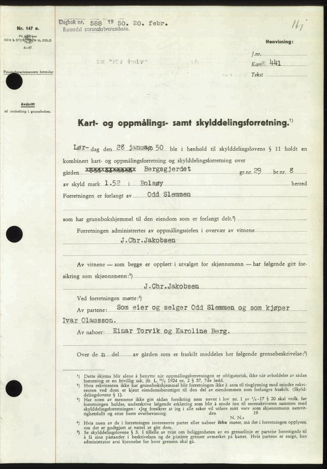 Romsdal sorenskriveri, AV/SAT-A-4149/1/2/2C: Mortgage book no. A32, 1950-1950, Diary no: : 588/1950