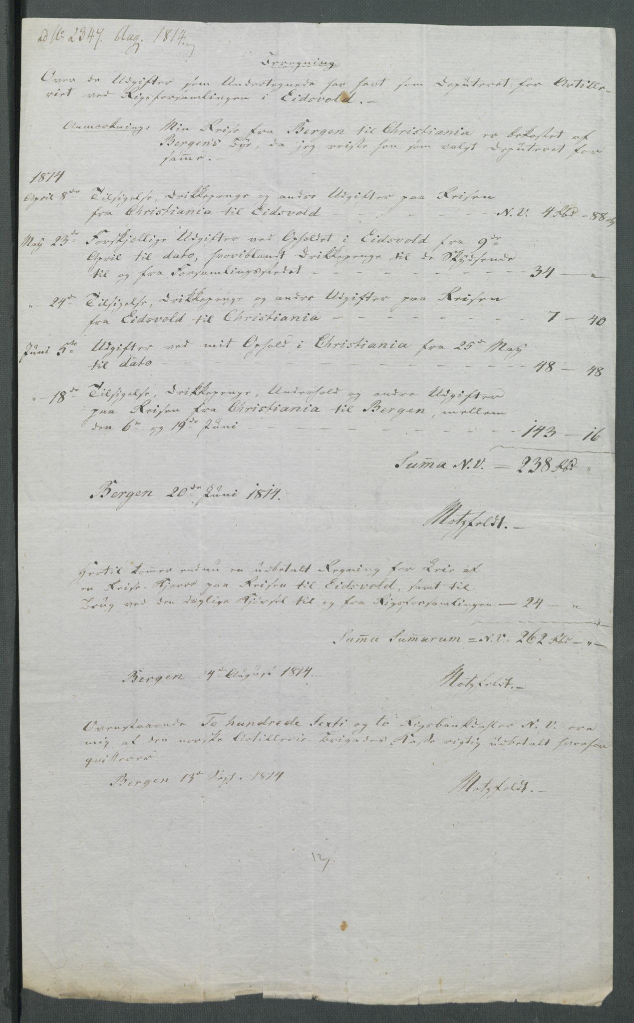 5. departement for finans-, handels- og tollfaget, RA/S-3893/C/Cb/L0014: Regninger fra Riksforsamlingens deputerede, 1814, p. 101