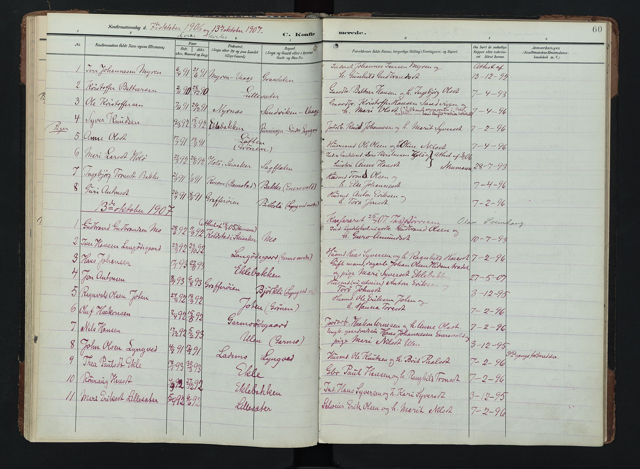 Lom prestekontor, SAH/PREST-070/K/L0011: Parish register (official) no. 11, 1904-1928, p. 60