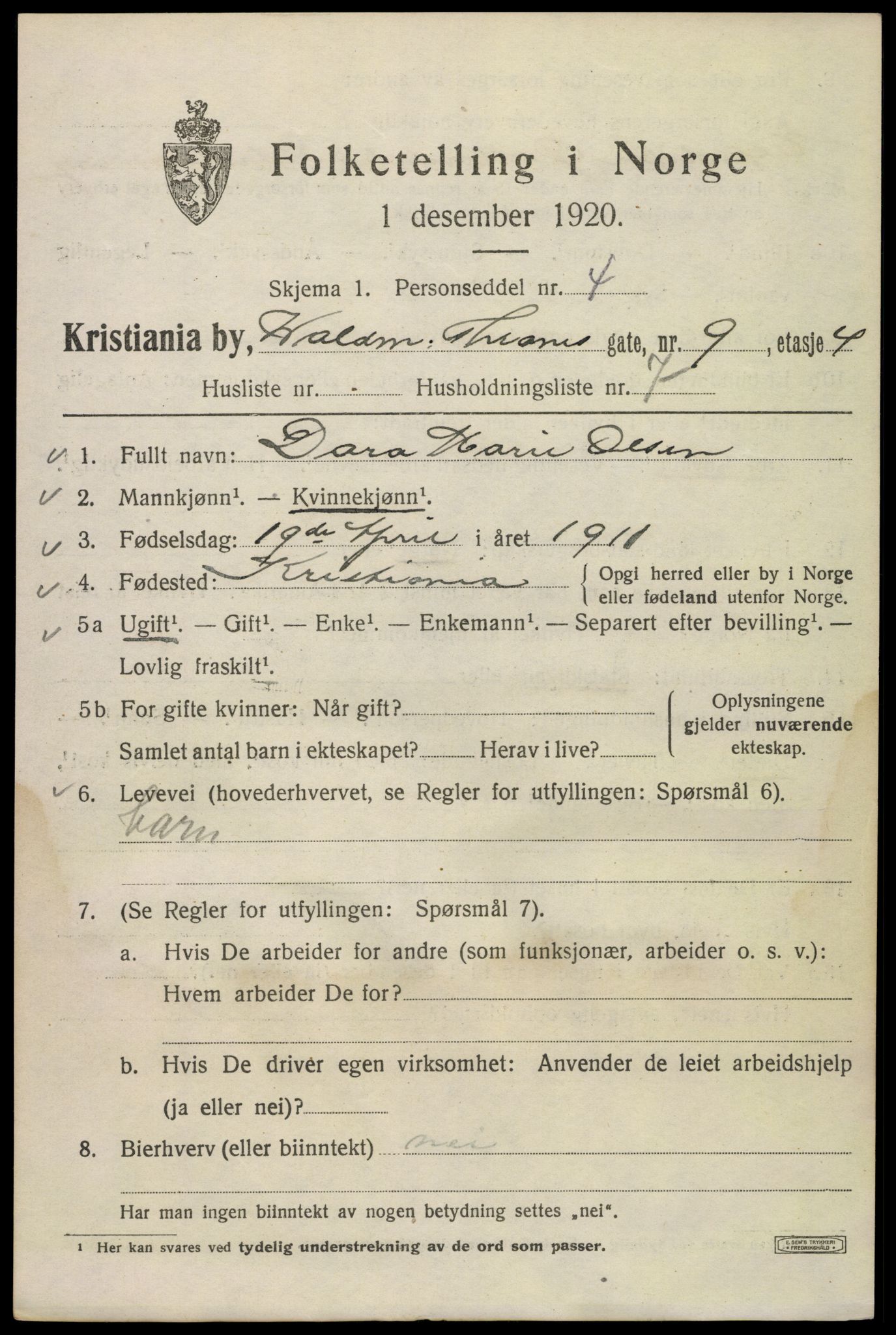 SAO, 1920 census for Kristiania, 1920, p. 645555