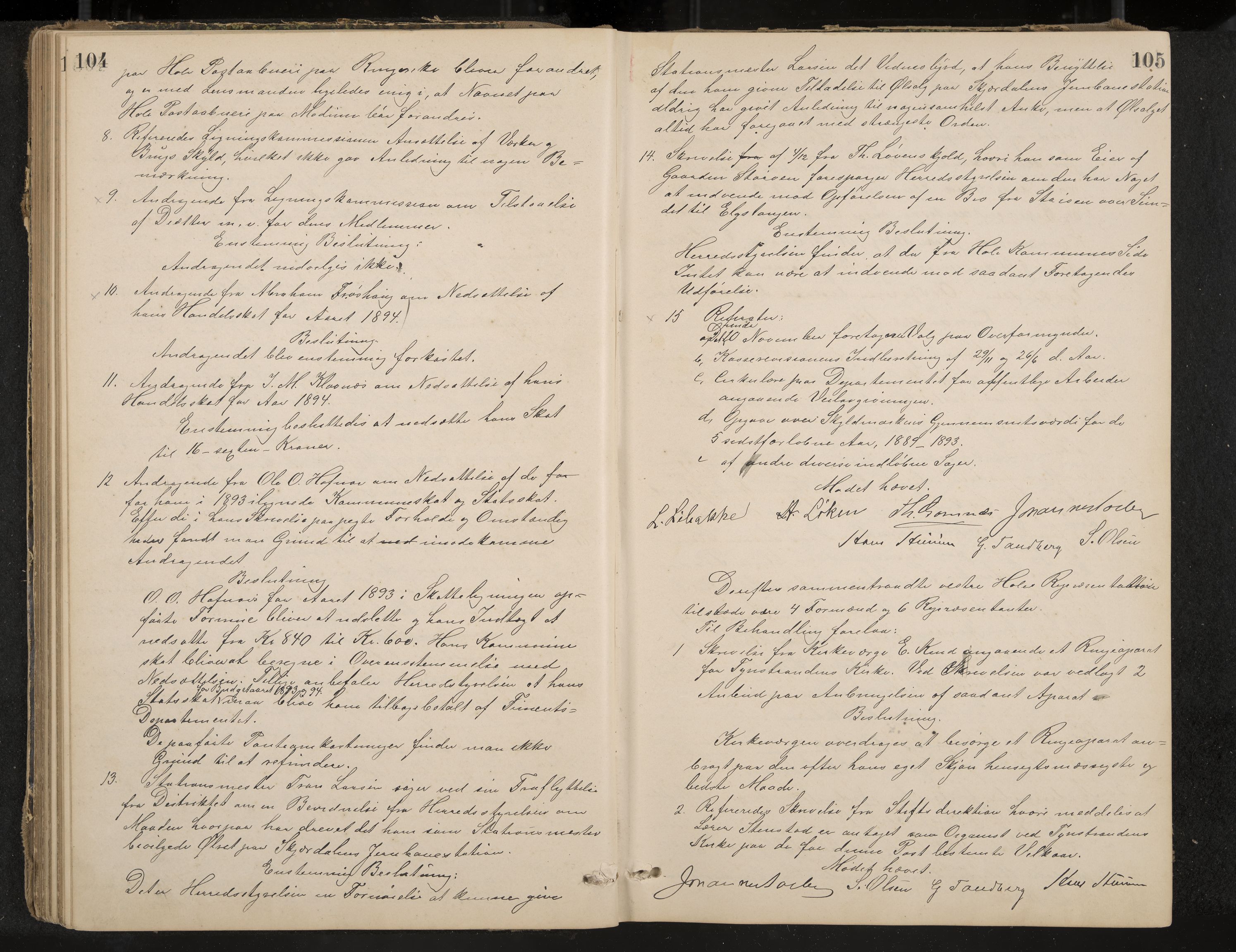 Hole formannskap og sentraladministrasjon, IKAK/0612021-1/A/Aa/L0003: Møtebok med register, 1892-1902, p. 104-105
