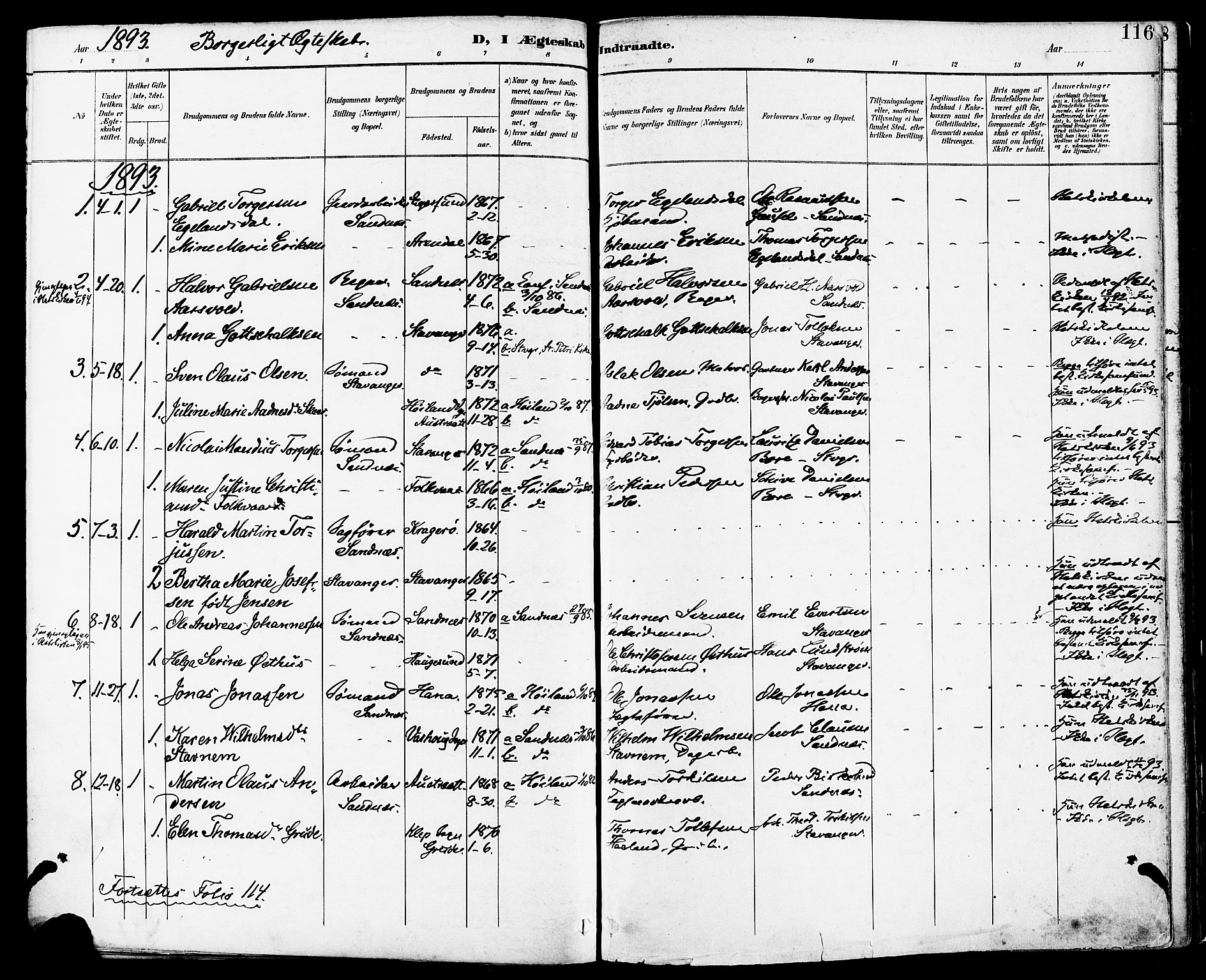 Høyland sokneprestkontor, SAST/A-101799/001/30BA/L0014: Parish register (official) no. A 12, 1890-1898, p. 116
