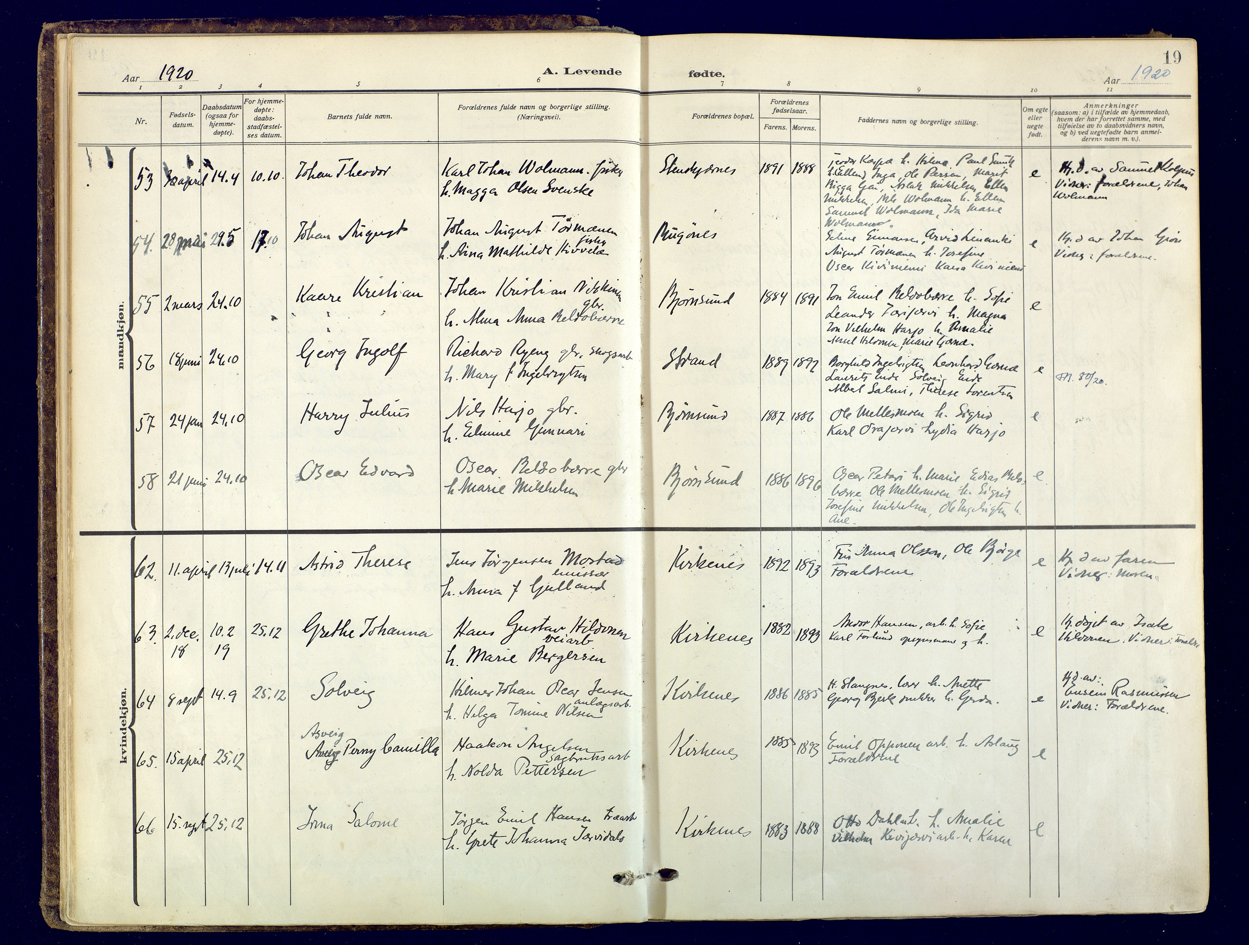 Sør-Varanger sokneprestkontor, AV/SATØ-S-1331/H/Ha/L0006kirke: Parish register (official) no. 6, 1919-1927, p. 19
