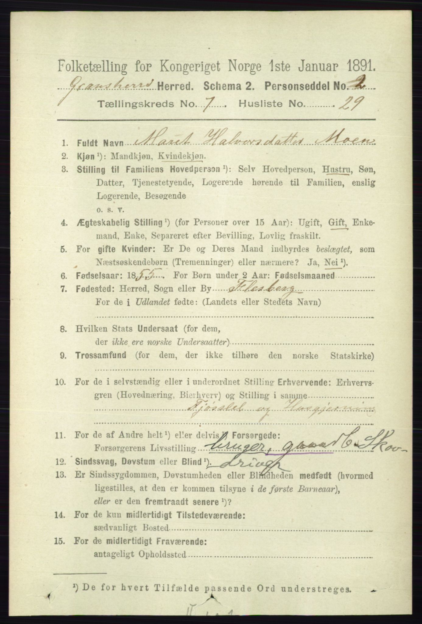 RA, 1891 census for 0824 Gransherad, 1891, p. 1370