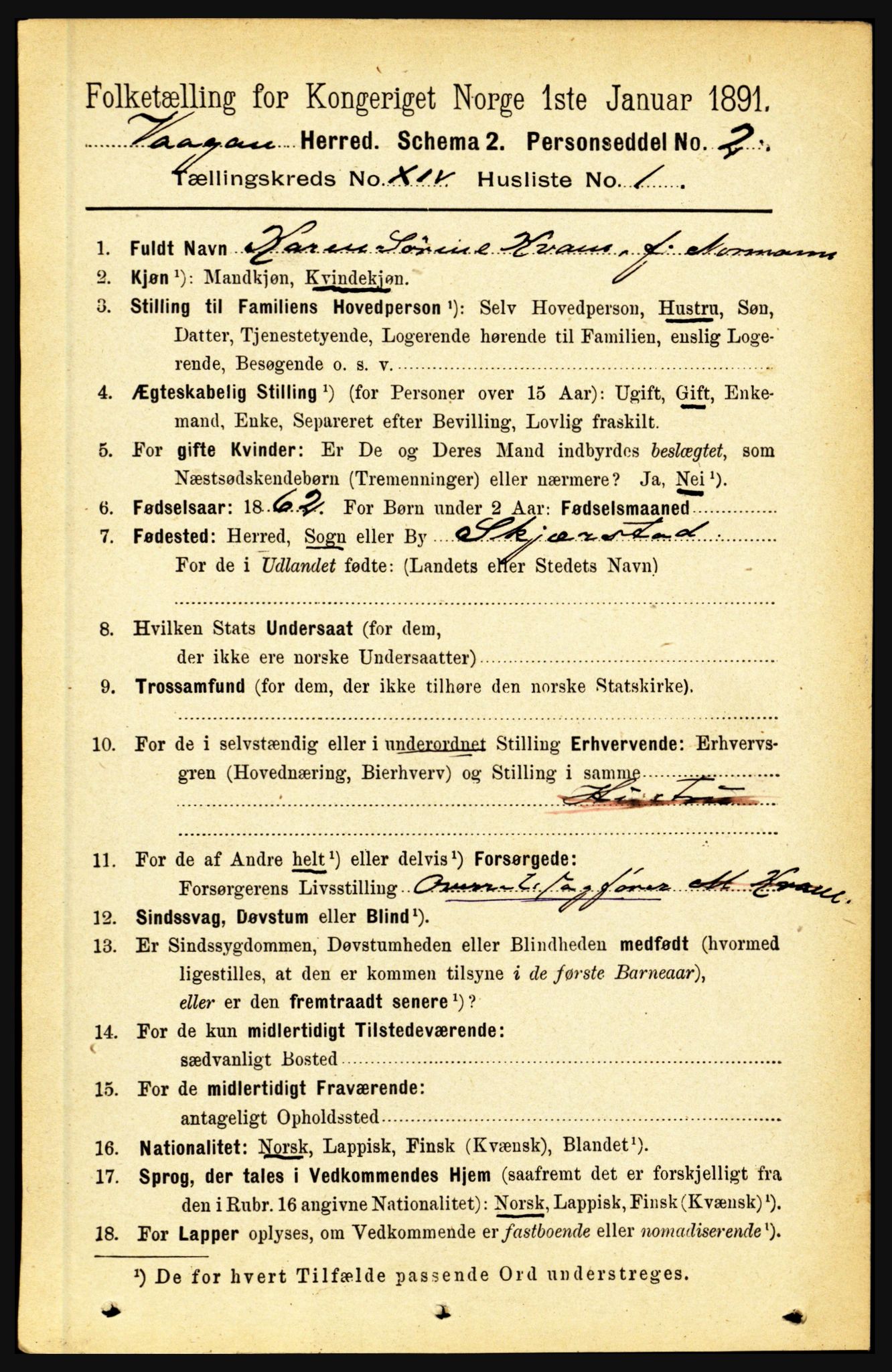 RA, 1891 census for 1865 Vågan, 1891, p. 3656