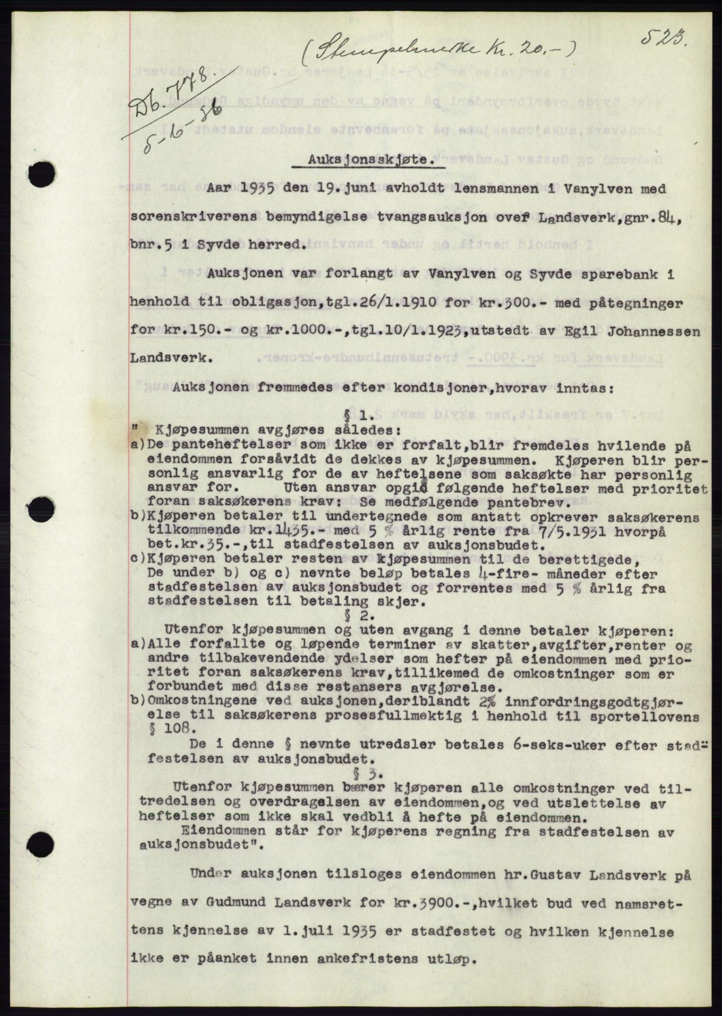 Søre Sunnmøre sorenskriveri, AV/SAT-A-4122/1/2/2C/L0060: Mortgage book no. 54, 1935-1936, Deed date: 05.06.1936