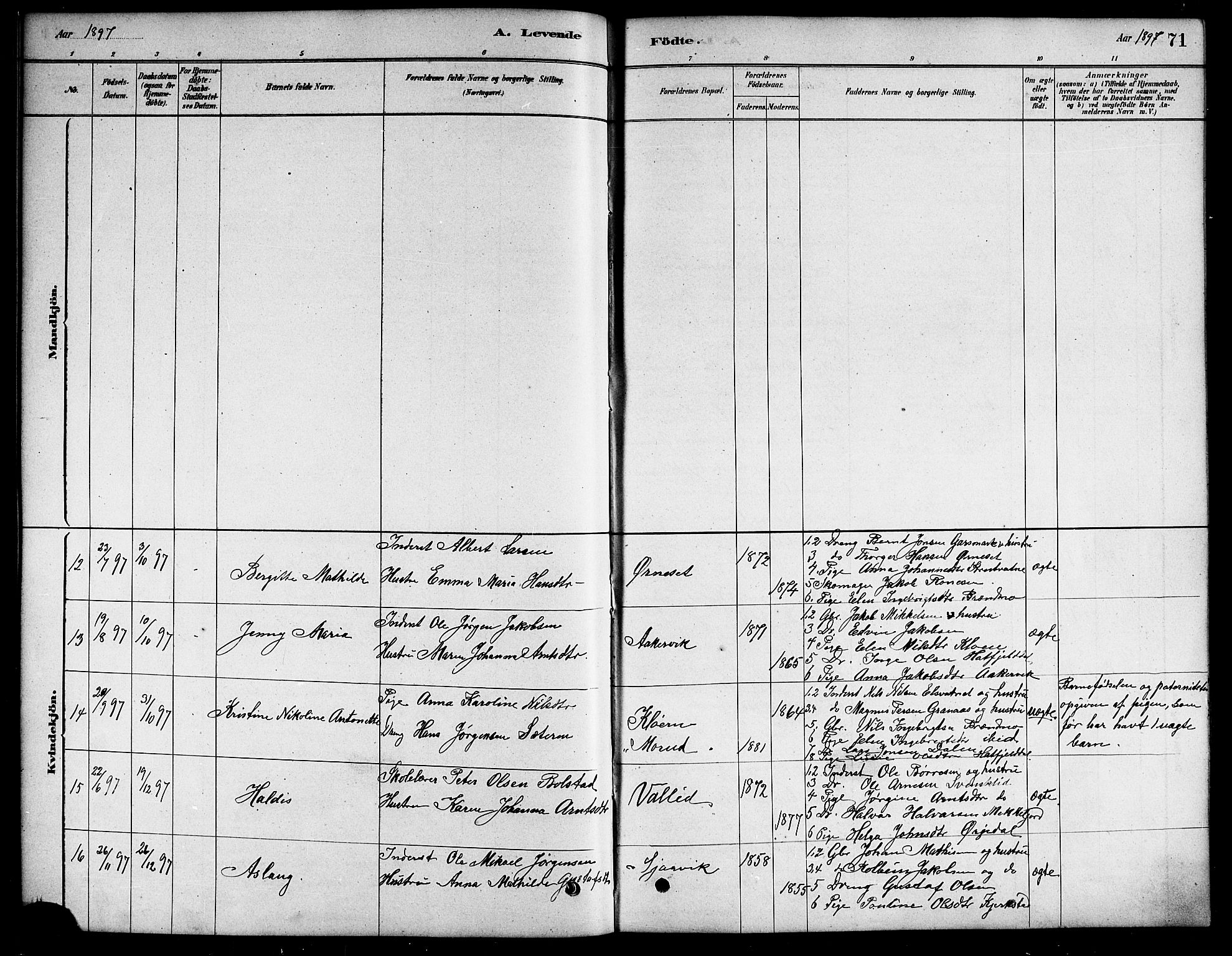 Ministerialprotokoller, klokkerbøker og fødselsregistre - Nordland, SAT/A-1459/823/L0330: Parish register (copy) no. 823C02, 1879-1916, p. 71