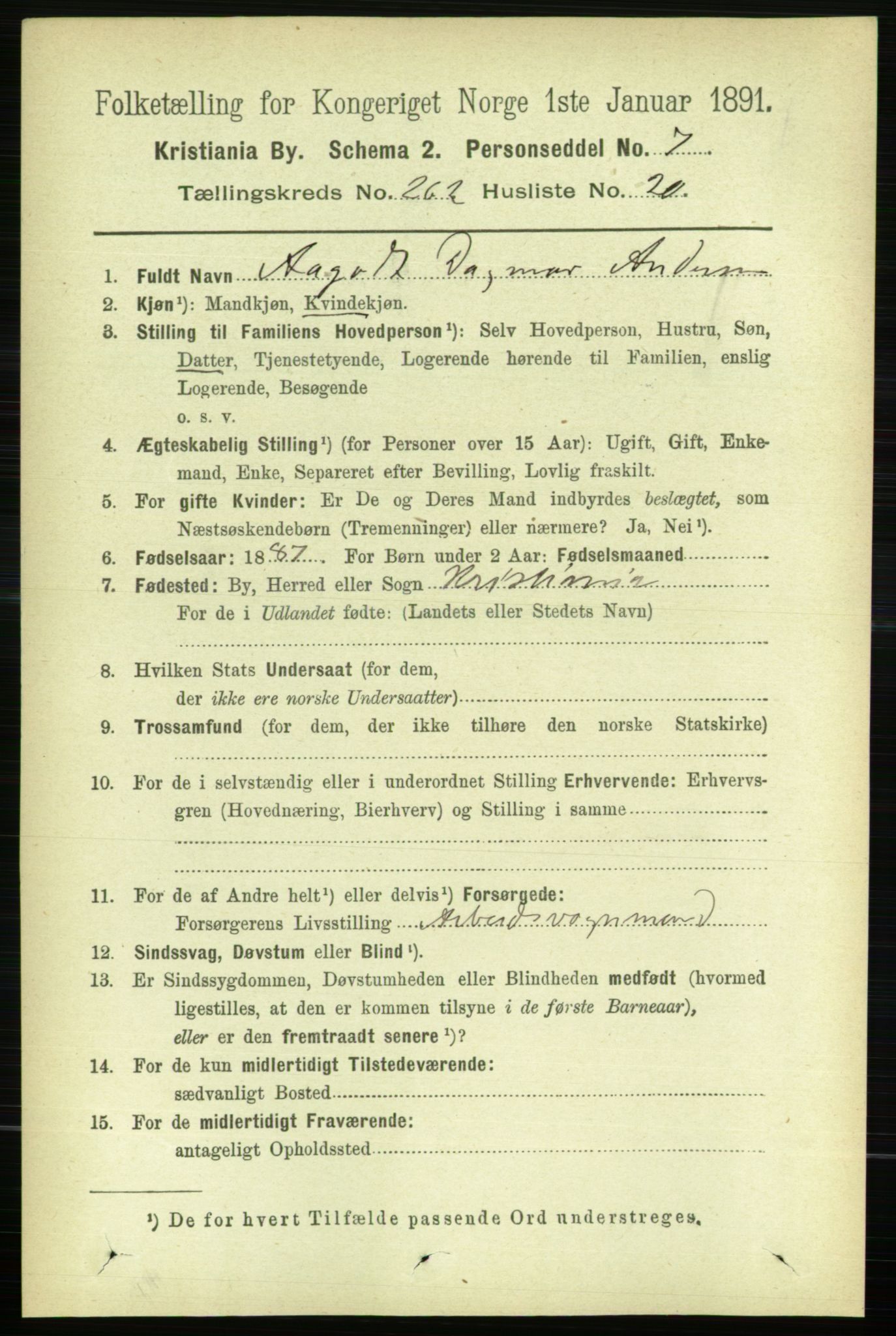 RA, 1891 census for 0301 Kristiania, 1891, p. 159404