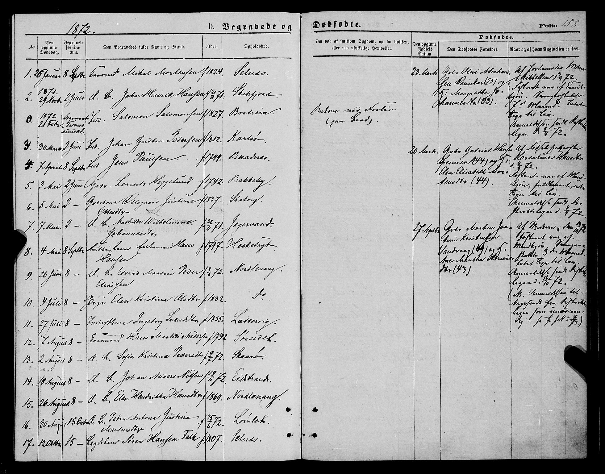 Karlsøy sokneprestembete, AV/SATØ-S-1299/H/Ha/Haa/L0005kirke: Parish register (official) no. 5, 1872-1878, p. 158
