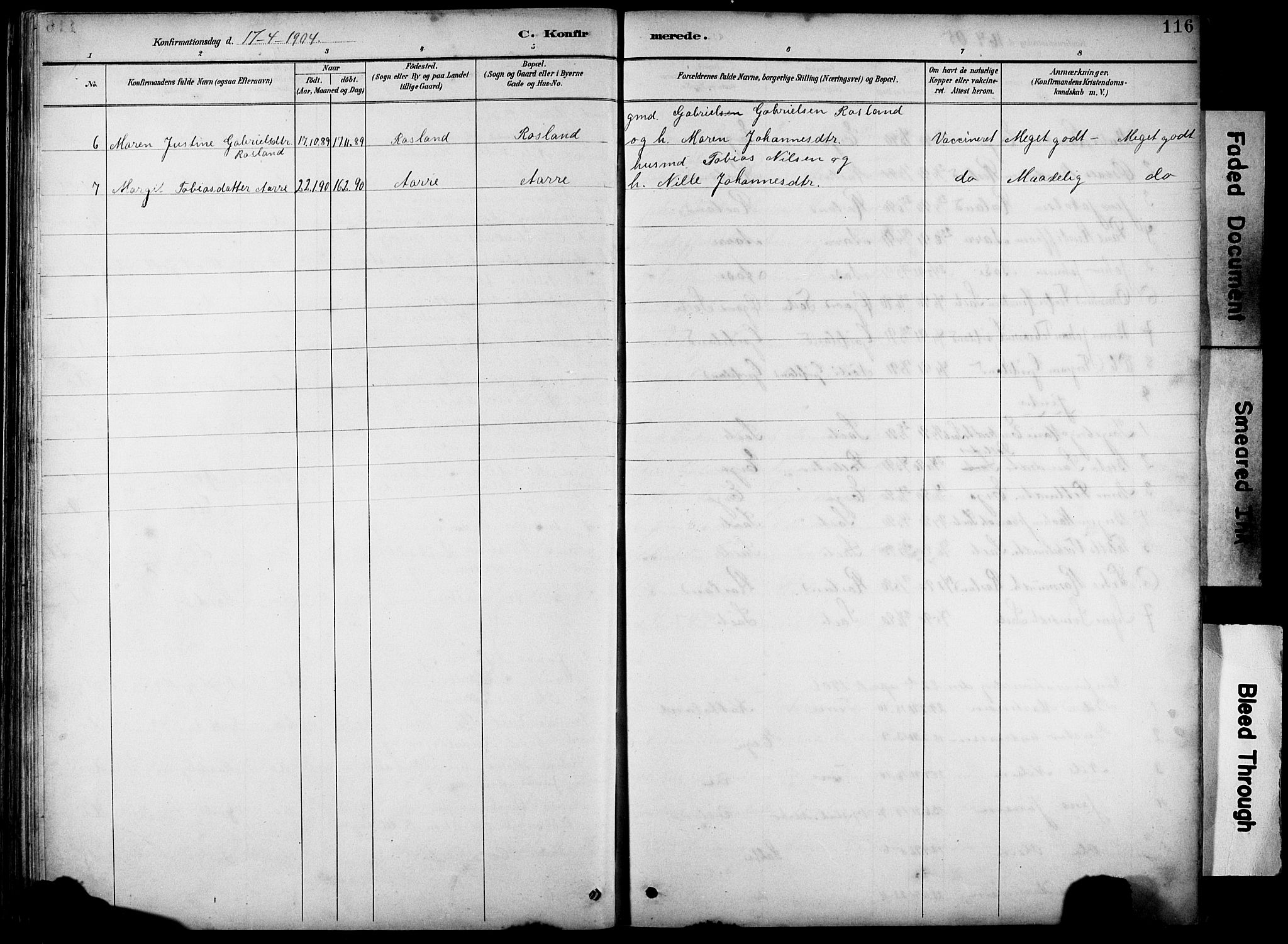 Klepp sokneprestkontor, AV/SAST-A-101803/001/3/30BB/L0005: Parish register (copy) no. B 5, 1889-1918, p. 116