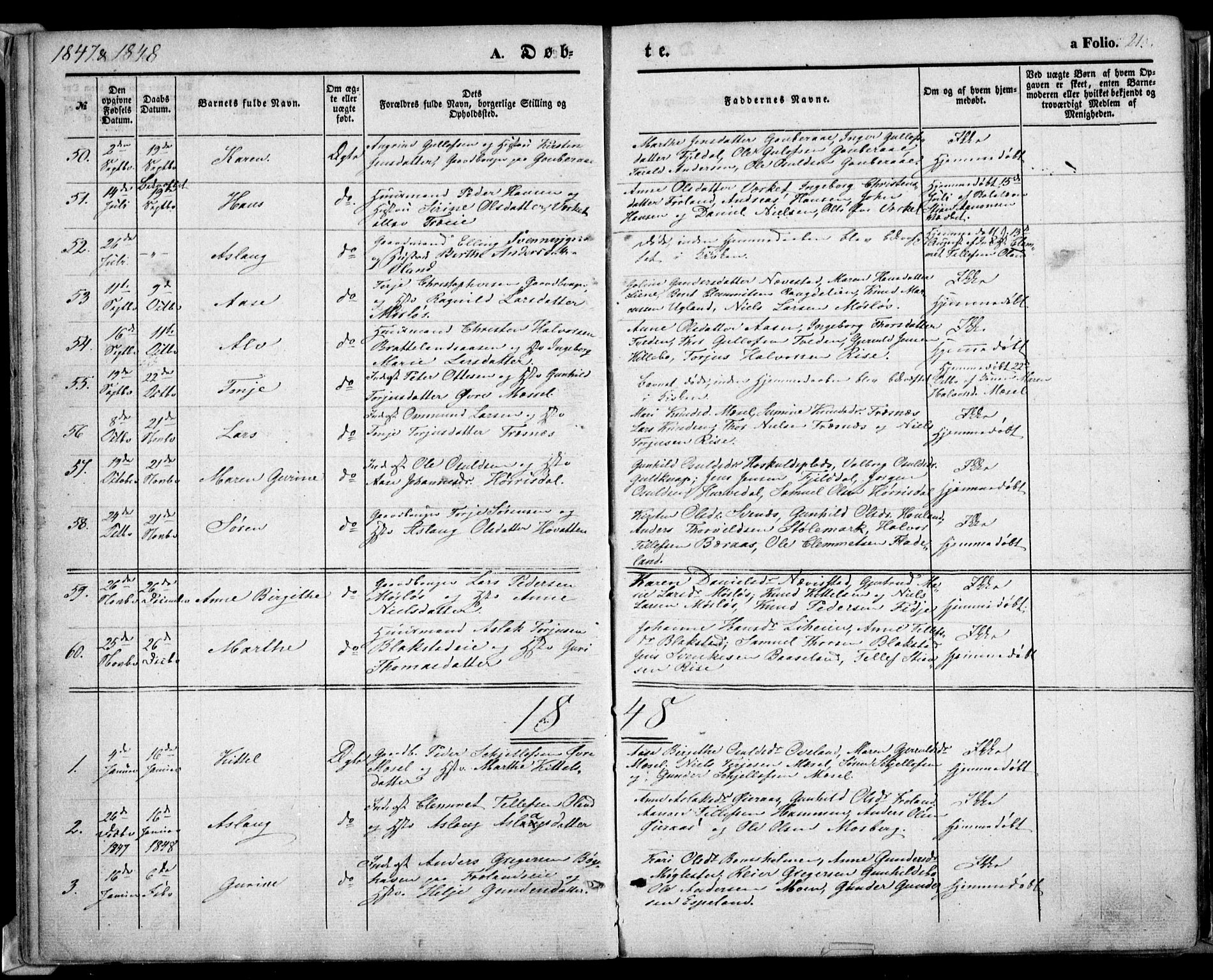 Froland sokneprestkontor, SAK/1111-0013/F/Fa/L0002: Parish register (official) no. A 2, 1845-1863, p. 21