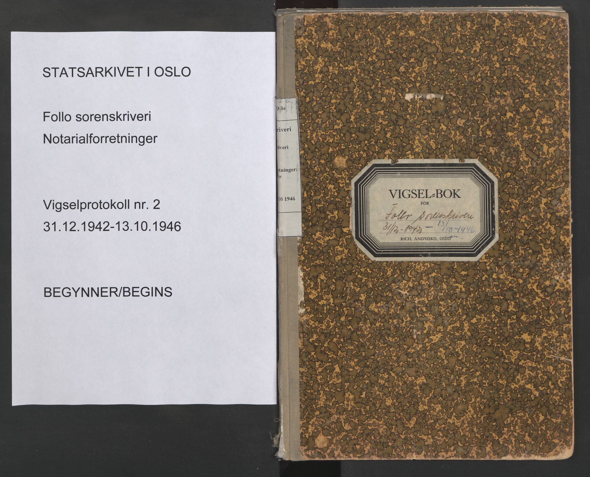 Follo sorenskriveri, SAO/A-10274/L/La/Lab/L0002: Vigselsbok, 1942-1946