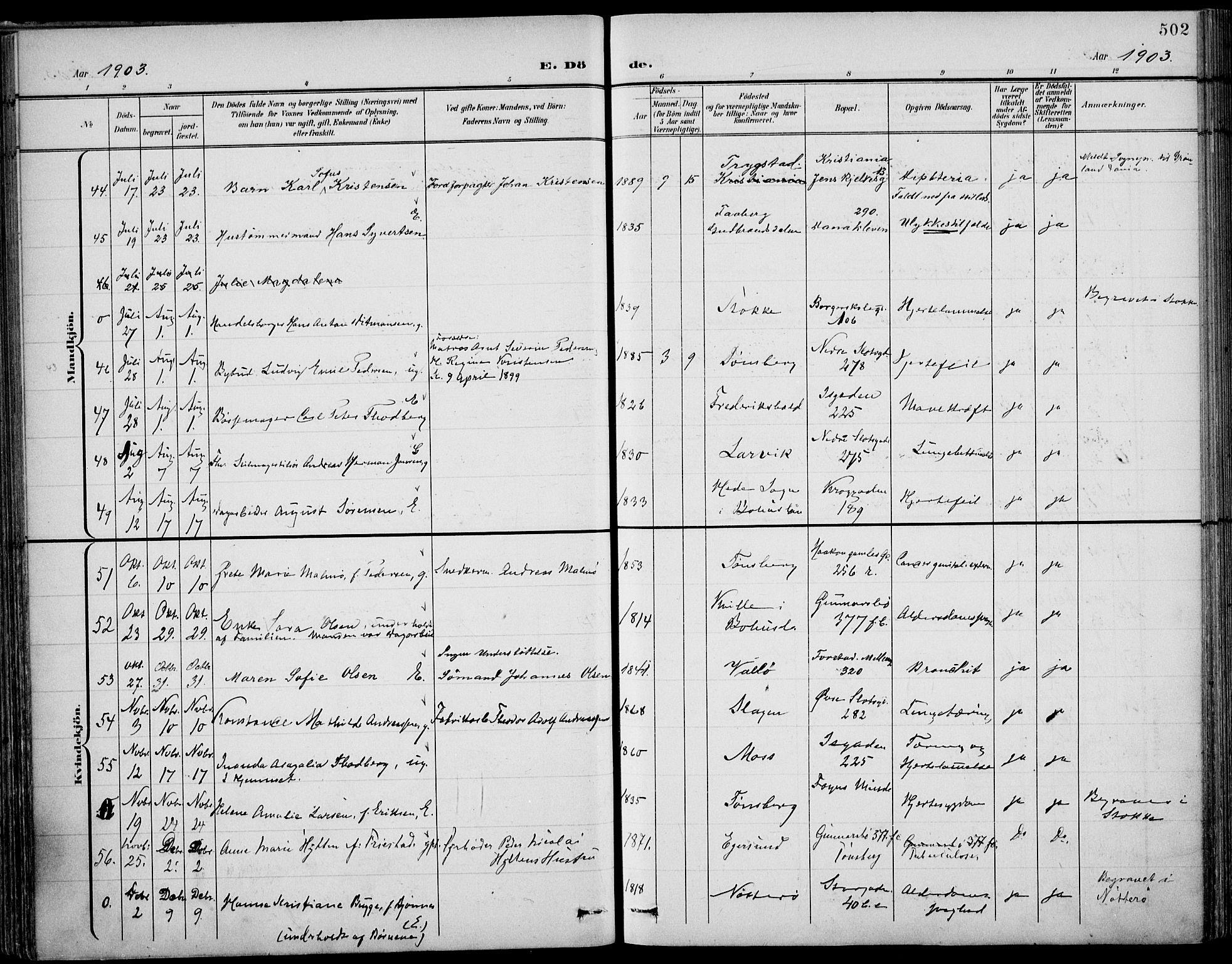 Tønsberg kirkebøker, AV/SAKO-A-330/F/Fa/L0013: Parish register (official) no. I 13, 1900-1913, p. 502