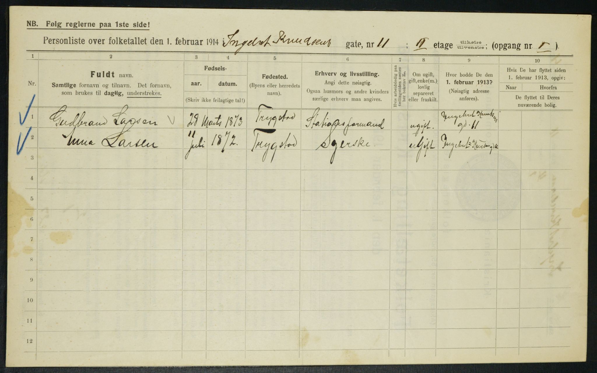 OBA, Municipal Census 1914 for Kristiania, 1914, p. 43918