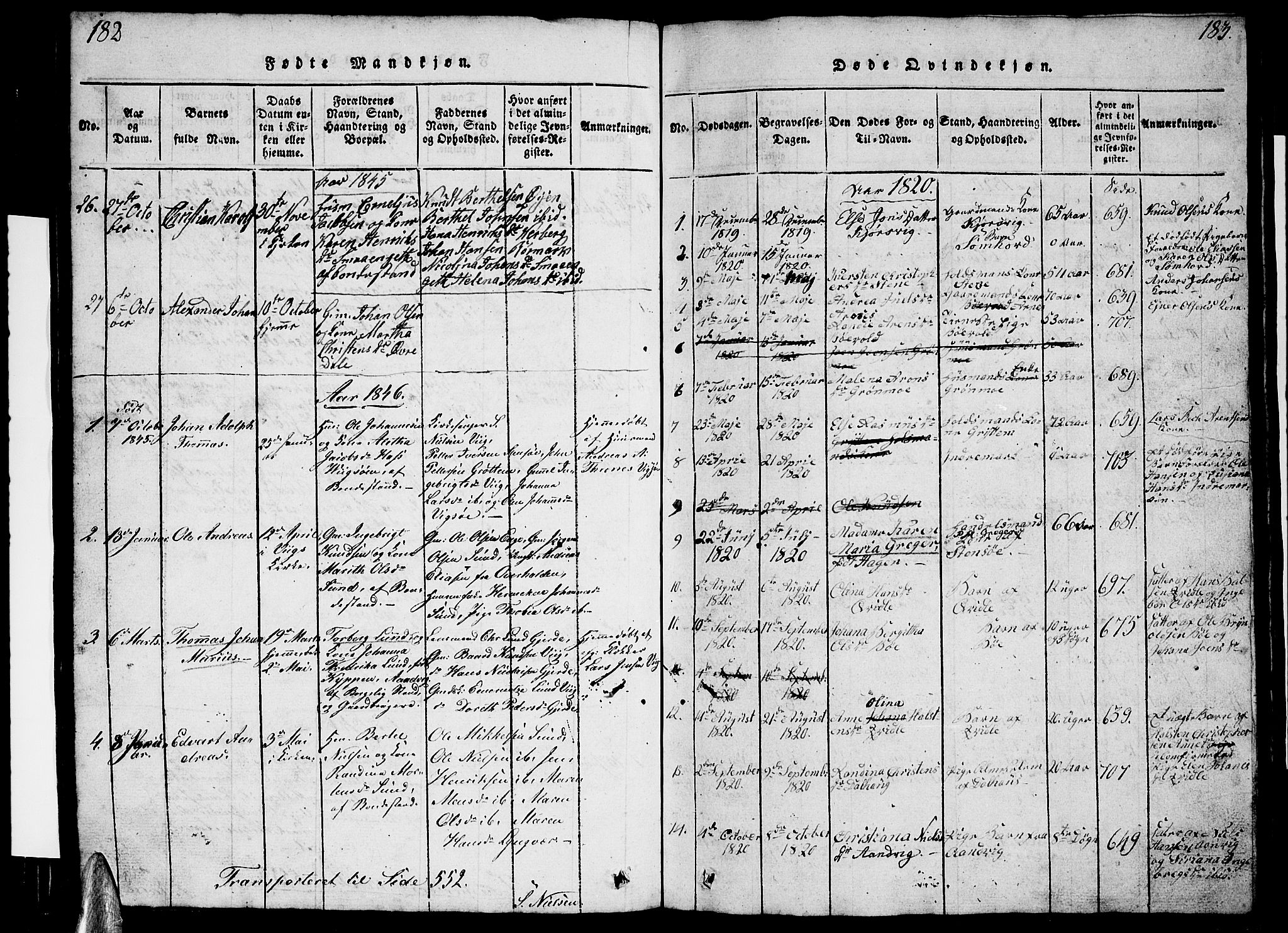Ministerialprotokoller, klokkerbøker og fødselsregistre - Nordland, SAT/A-1459/812/L0186: Parish register (copy) no. 812C04, 1820-1849, p. 182-183