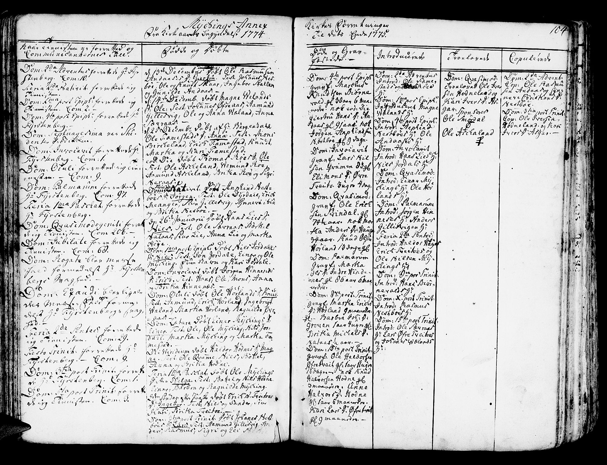 Lindås Sokneprestembete, AV/SAB-A-76701/H/Haa/Haaa/L0004: Parish register (official) no. A 4, 1764-1791, p. 104