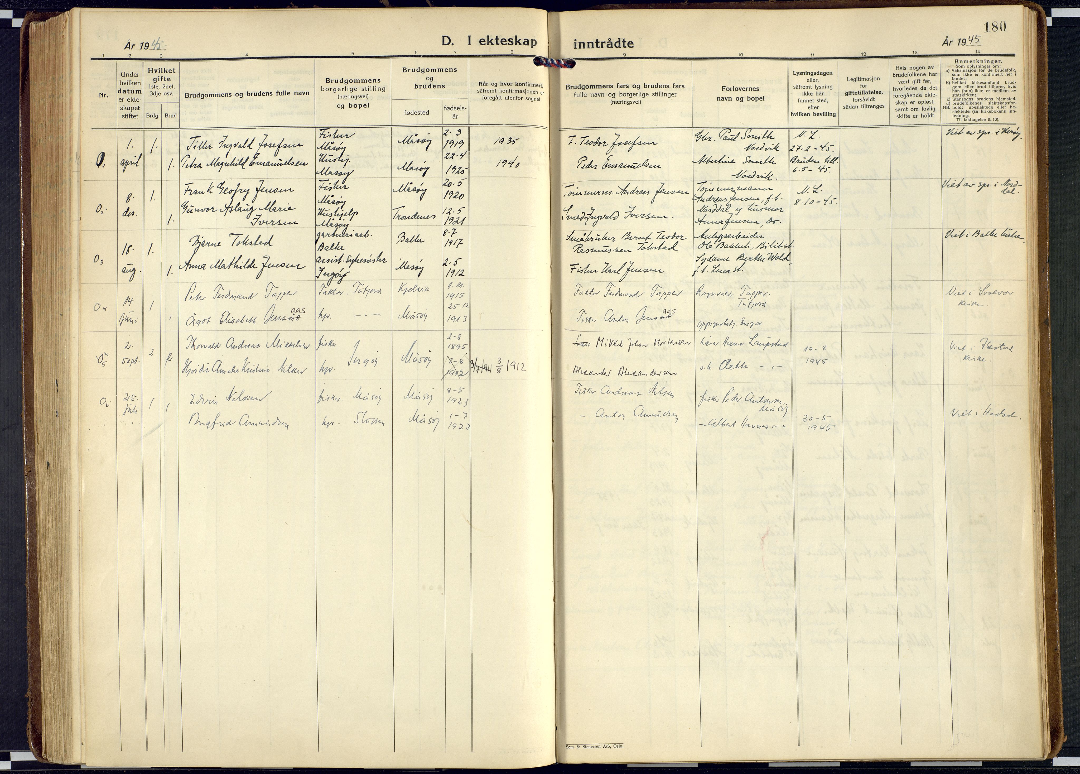 Måsøy sokneprestkontor, AV/SATØ-S-1348/H/Ha/L0011kirke: Parish register (official) no. 11, 1933-1947, p. 180