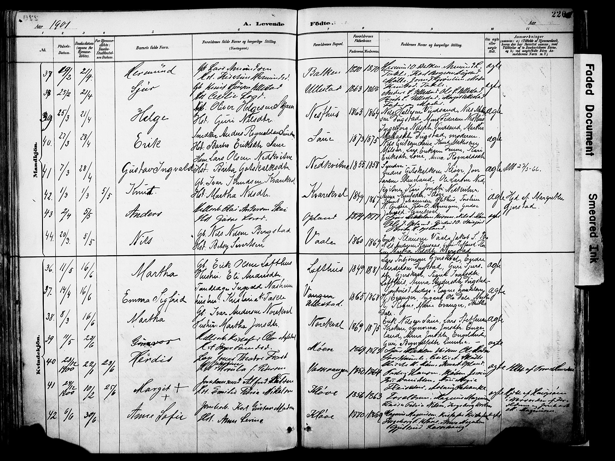 Voss sokneprestembete, SAB/A-79001/H/Haa: Parish register (official) no. A 21, 1887-1903, p. 220