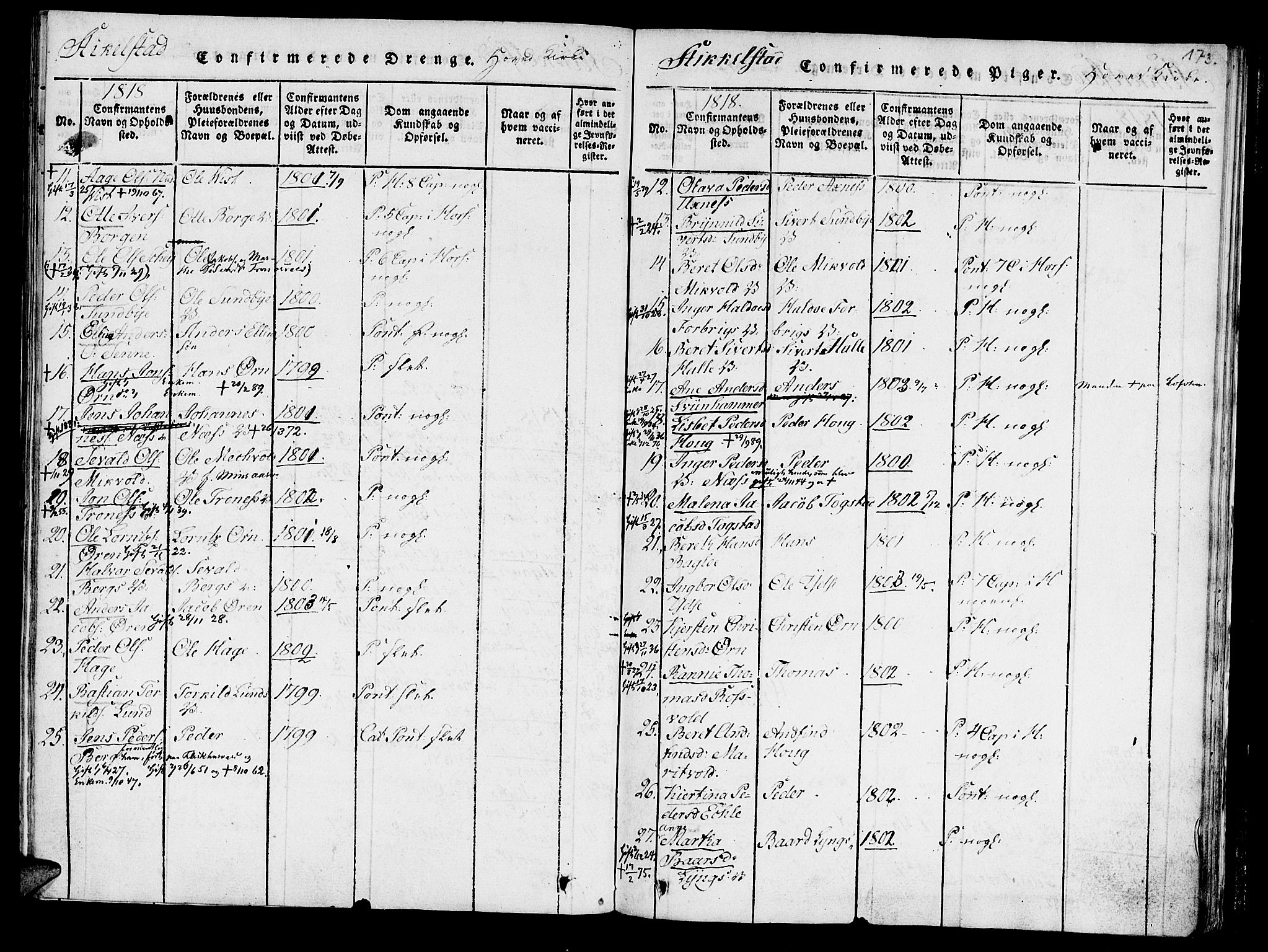 Ministerialprotokoller, klokkerbøker og fødselsregistre - Nord-Trøndelag, SAT/A-1458/723/L0234: Parish register (official) no. 723A05 /1, 1816-1840, p. 173