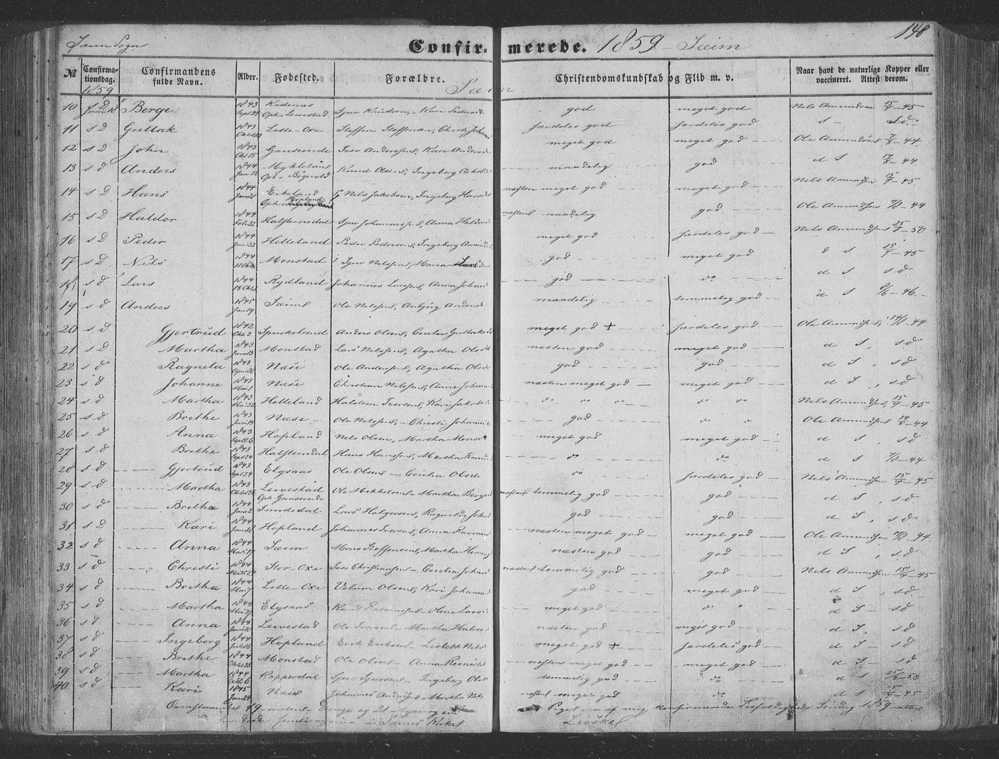 Hosanger sokneprestembete, AV/SAB-A-75801/H/Haa: Parish register (official) no. A 8, 1849-1863, p. 148