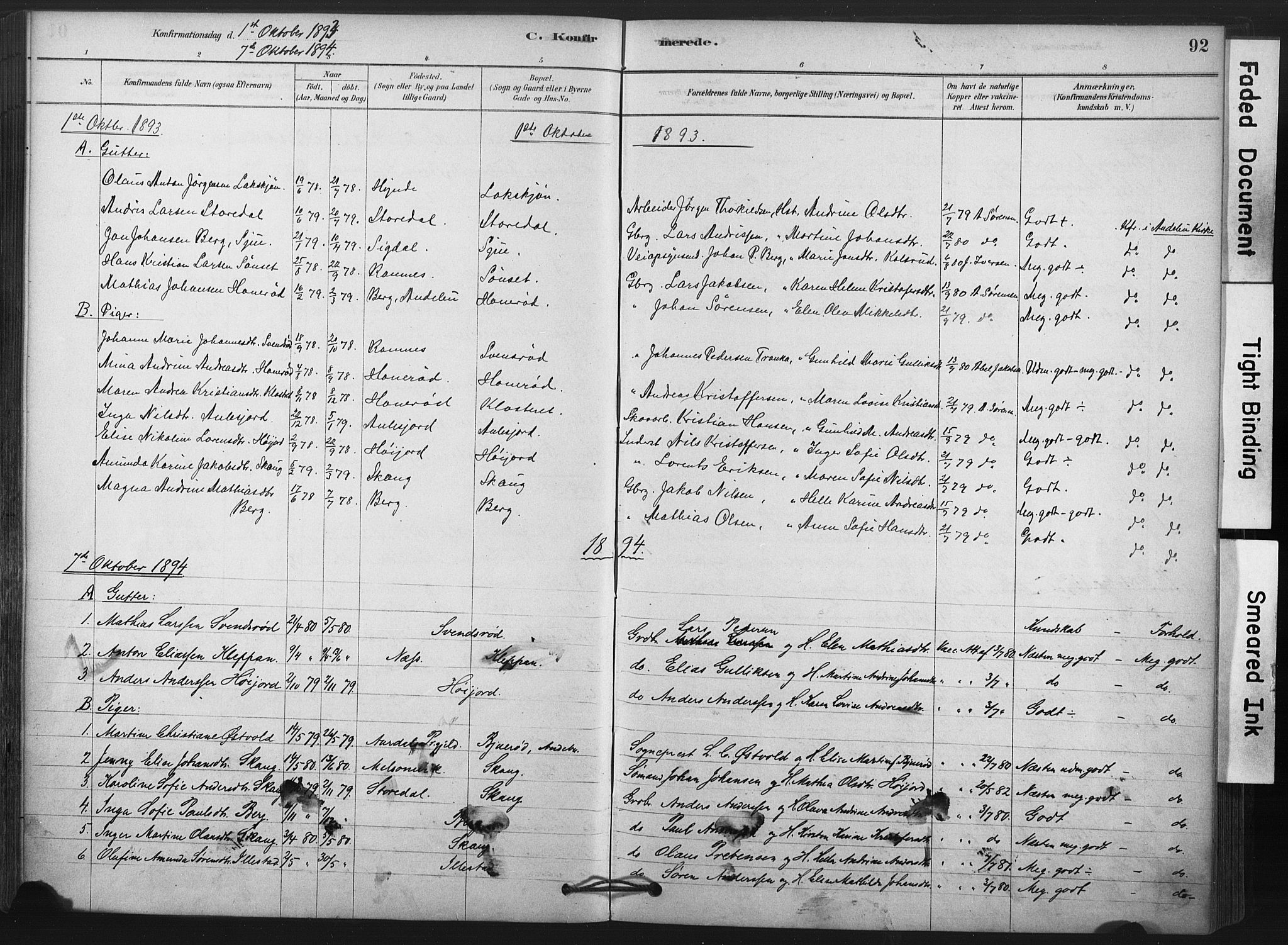 Andebu kirkebøker, SAKO/A-336/F/Fa/L0009: Parish register (official) no. 9, 1878-1909, p. 92