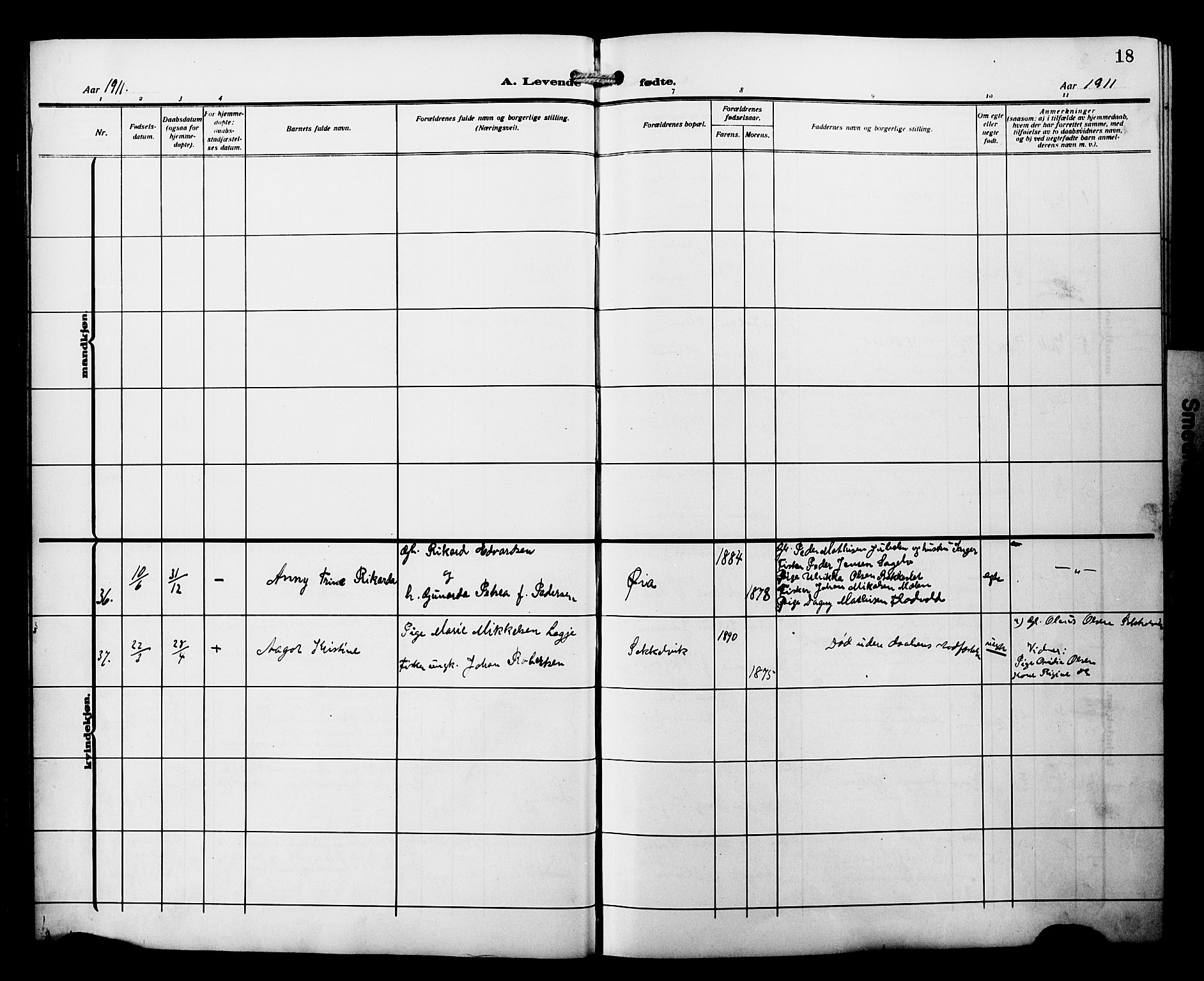 Skjervøy sokneprestkontor, AV/SATØ-S-1300/H/Ha/Hab/L0022klokker: Parish register (copy) no. 22, 1910-1926, p. 18