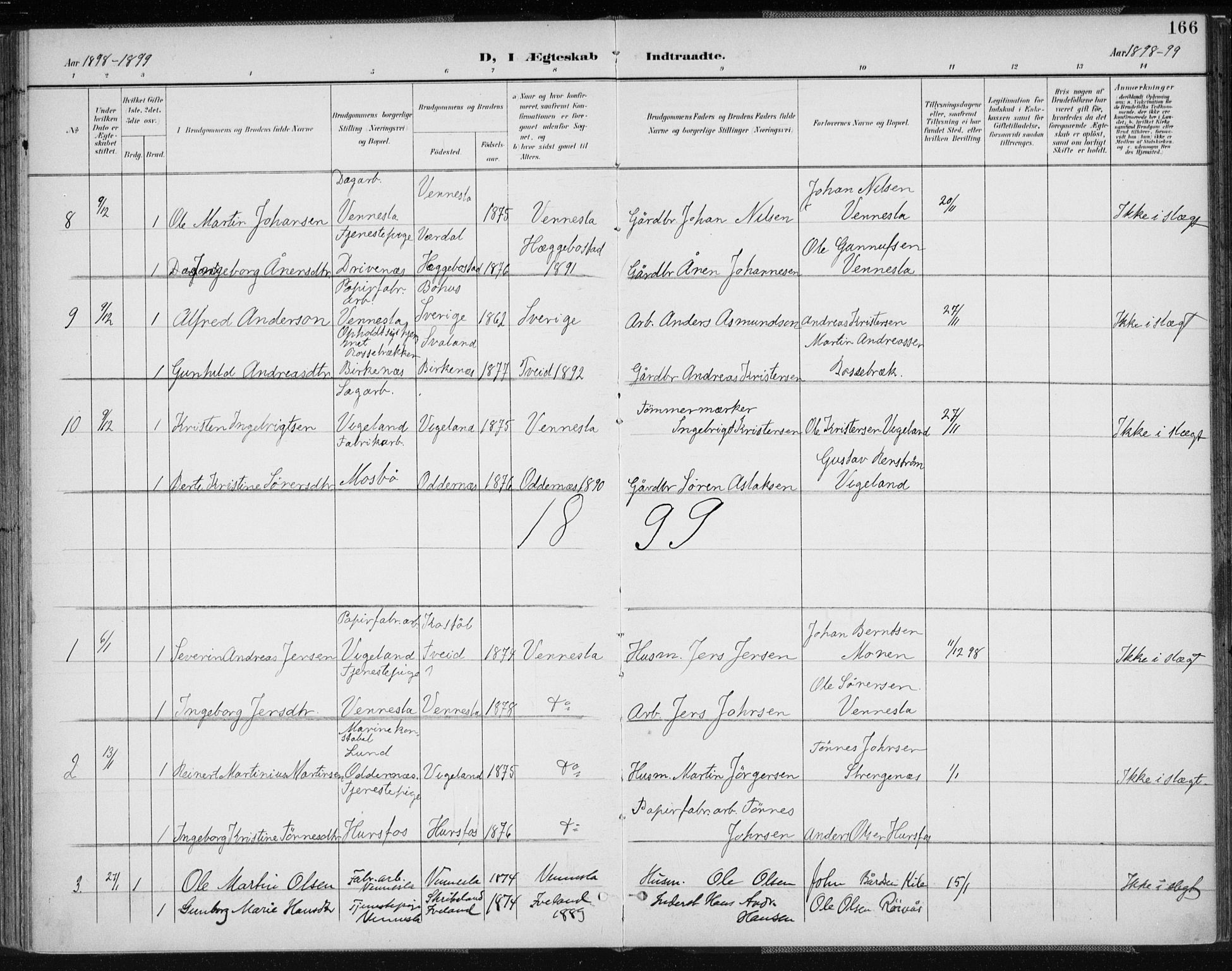 Vennesla sokneprestkontor, AV/SAK-1111-0045/Fa/Fab/L0005: Parish register (official) no. A 5, 1897-1909, p. 166