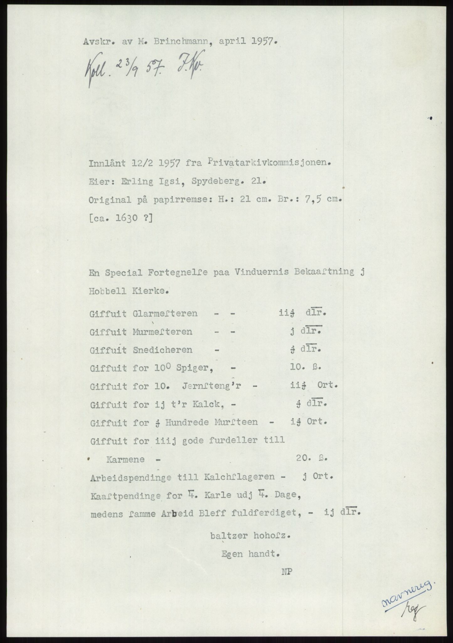 Samlinger til kildeutgivelse, Diplomavskriftsamlingen, RA/EA-4053/H/Ha, p. 388