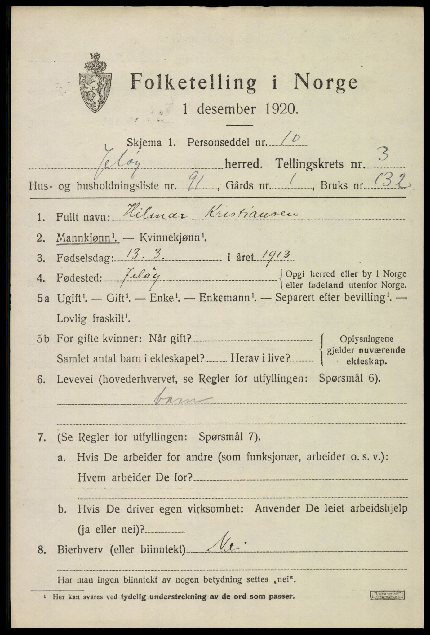 SAO, 1920 census for Moss land district, 1920, p. 4799