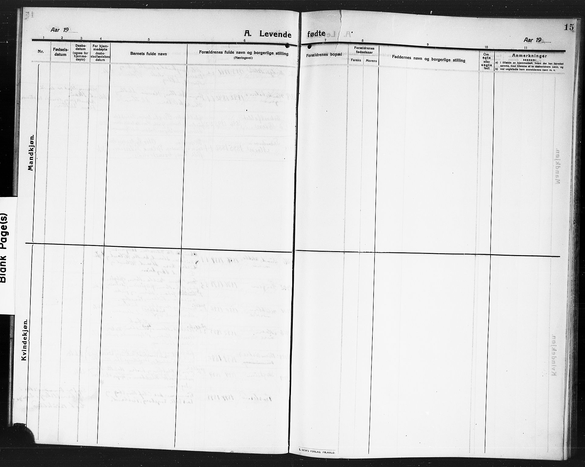 Rødenes prestekontor Kirkebøker, SAO/A-2005/G/Gb/L0002: Parish register (copy) no. II 2, 1911-1921, p. 15